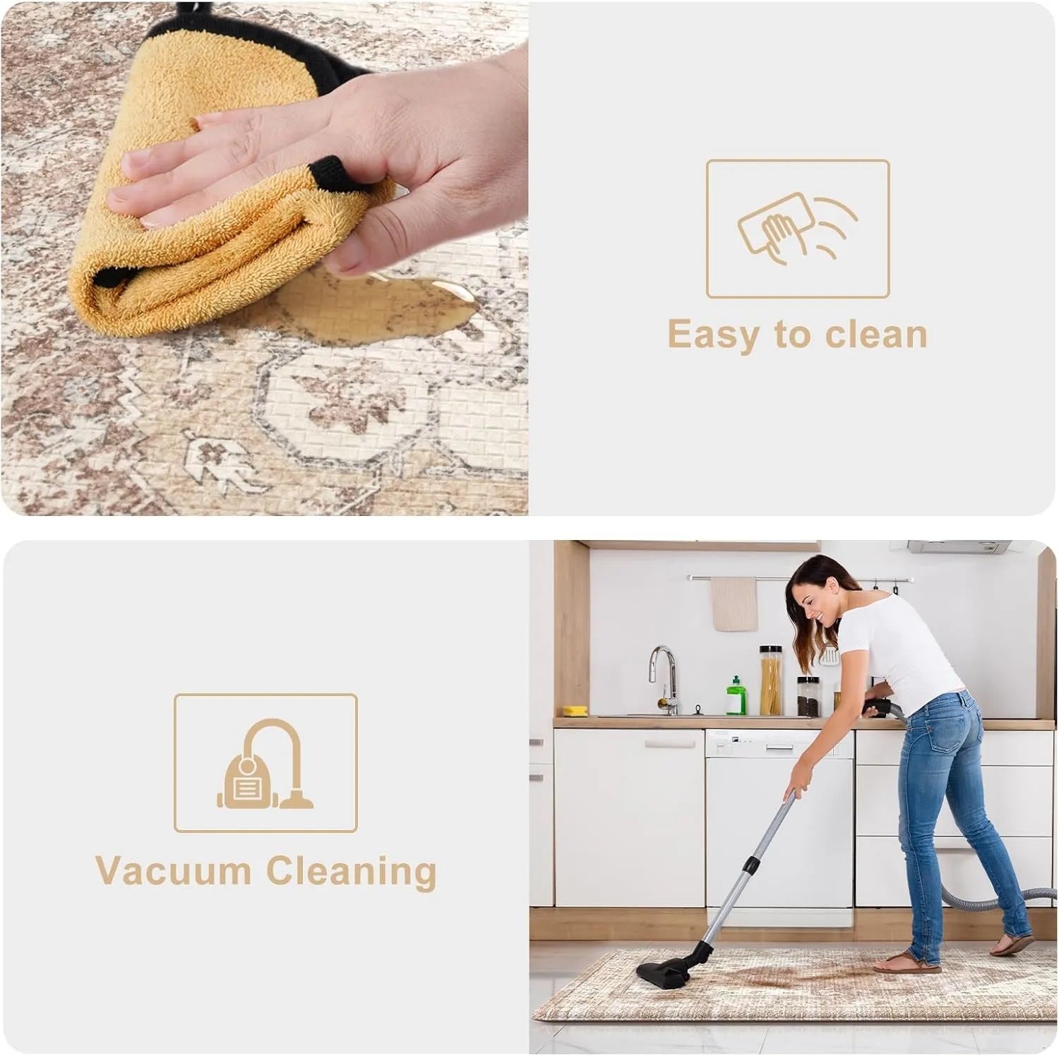 KIMODE Farmhouse Kitchen Mats,Anti Fatigue Kitchen Rugs Sets of 2, Non Slip Waterproof Kitchen Floor Mats, Ergonomic Cushioned Comfort Standing Mat for Laundry, Office, Sink,Desk,Mutil-Khaki