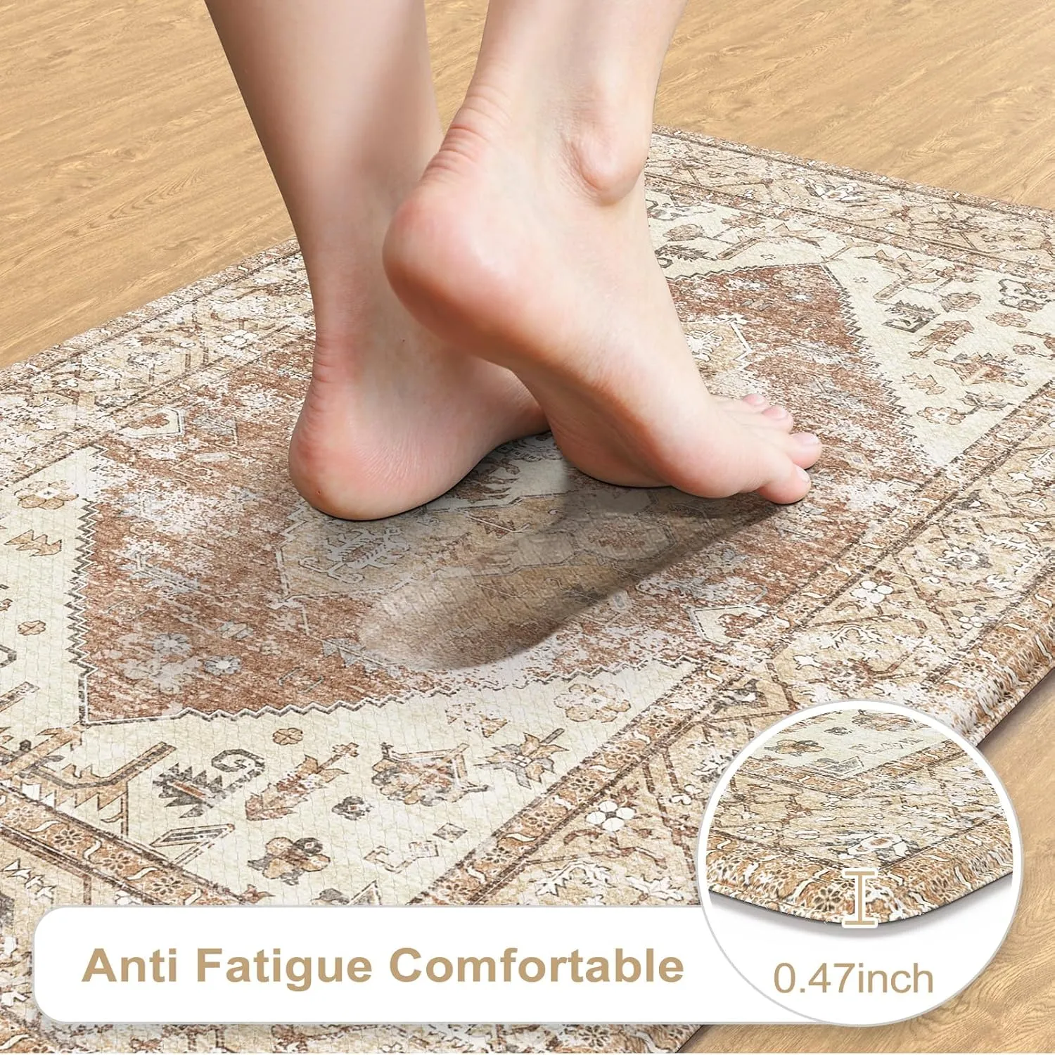 KIMODE Farmhouse Kitchen Mats,Anti Fatigue Kitchen Rugs Sets of 2, Non Slip Waterproof Kitchen Floor Mats, Ergonomic Cushioned Comfort Standing Mat for Laundry, Office, Sink,Desk,Mutil-Khaki