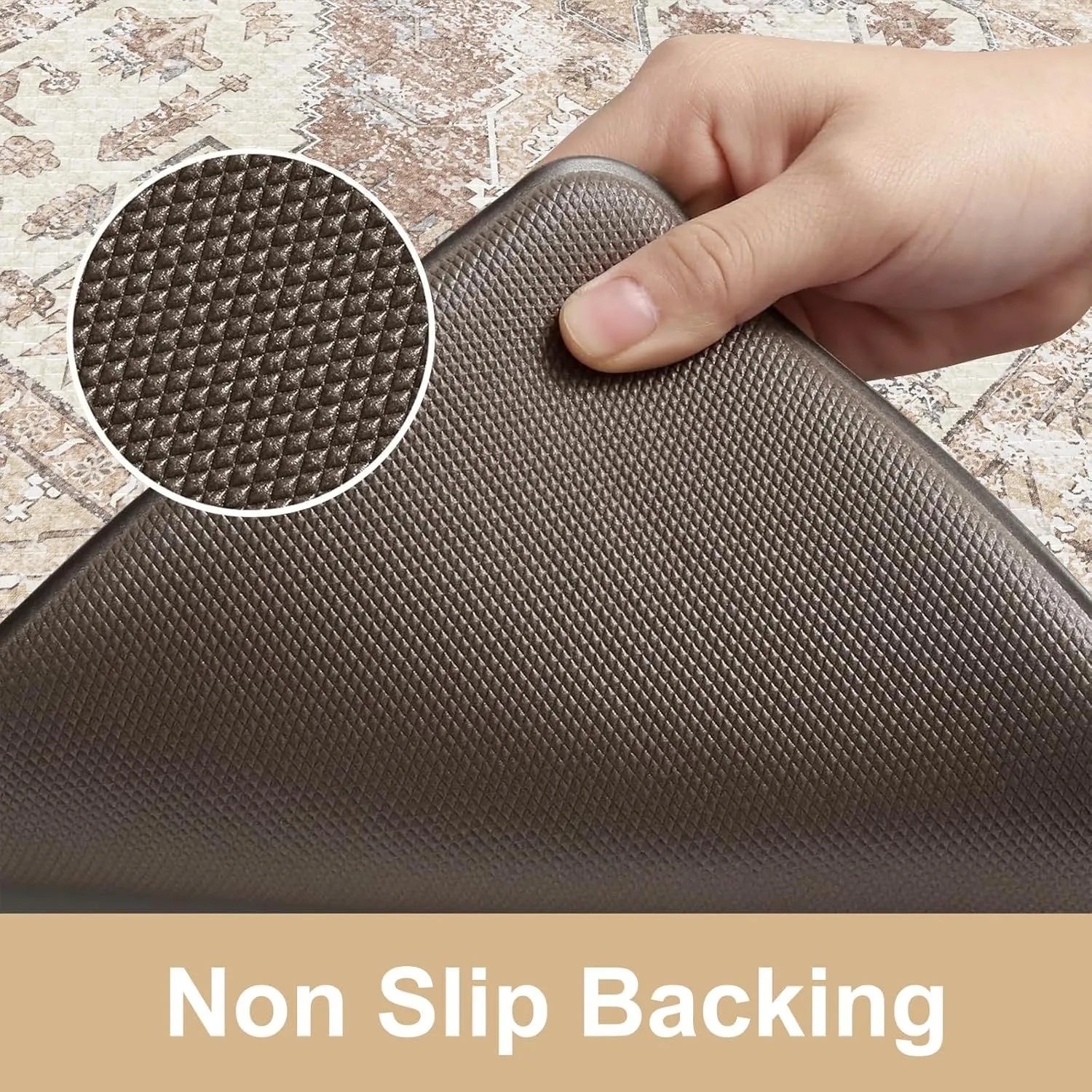 KIMODE Farmhouse Kitchen Mats,Anti Fatigue Kitchen Rugs Sets of 2, Non Slip Waterproof Kitchen Floor Mats, Ergonomic Cushioned Comfort Standing Mat for Laundry, Office, Sink,Desk,Mutil-Khaki