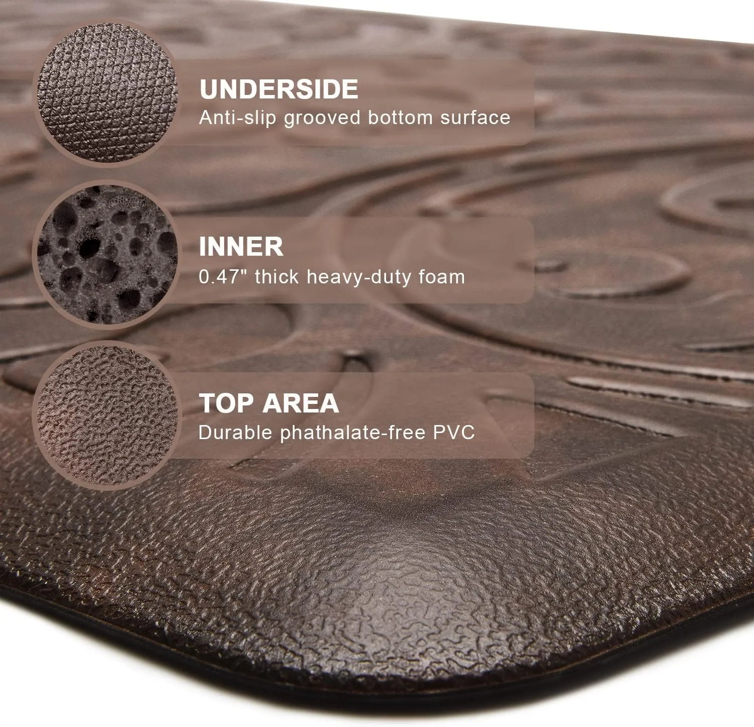 KMAT Kitchen Mat Cushioned Anti-Fatigue Waterproof Non-Slip Standing Mat Ergonomic Comfort Rug for Home,Office,Sink,Laundry,Desk 17.3" (W) x 60"(L),Brown