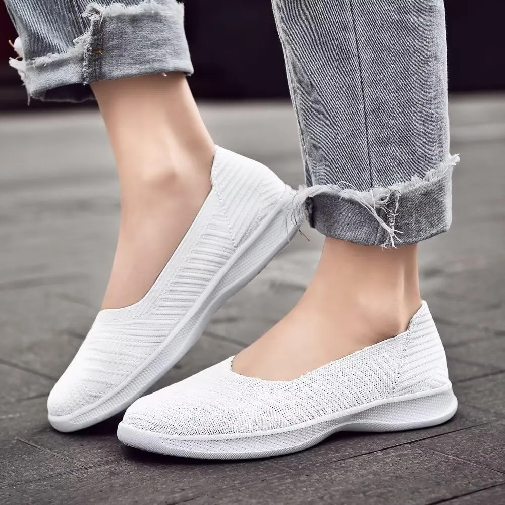 konhill Women's Slip on Loafers - Comfy Walking Tennis Low-Top Ballet Flat Nurse Shoes Casual Sneakers