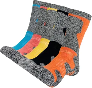 KONY Womens Cotton Full Cushioned Hiking Socks, 5 Pack Moisture Wicking Outdoor Trekking Crew Socks