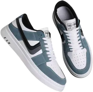 Korean Color Block Lace-Up Fashion Sneakers, Lightweight & Comfortable, White/Grey/Black Color