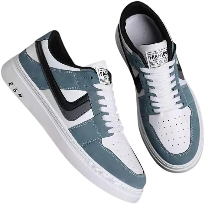Korean Color Block Lace-Up Fashion Sneakers, Lightweight & Comfortable, White/Grey/Black Color