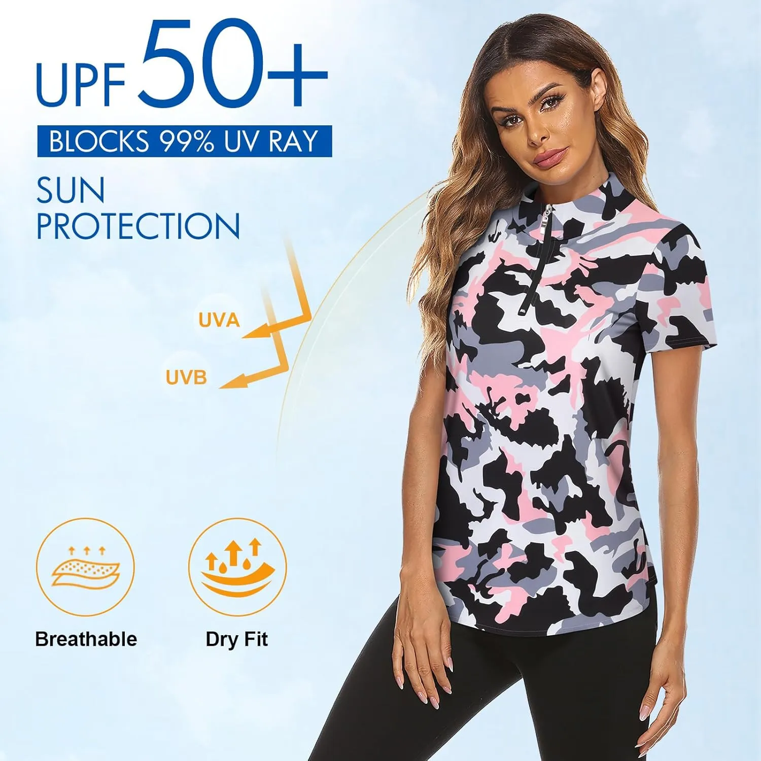 Koscacy Women's Long Sleeve Golf Tennis Polo Shirts UPF50  Half Zip Dry Fit Workout Tops Athletic Shirt