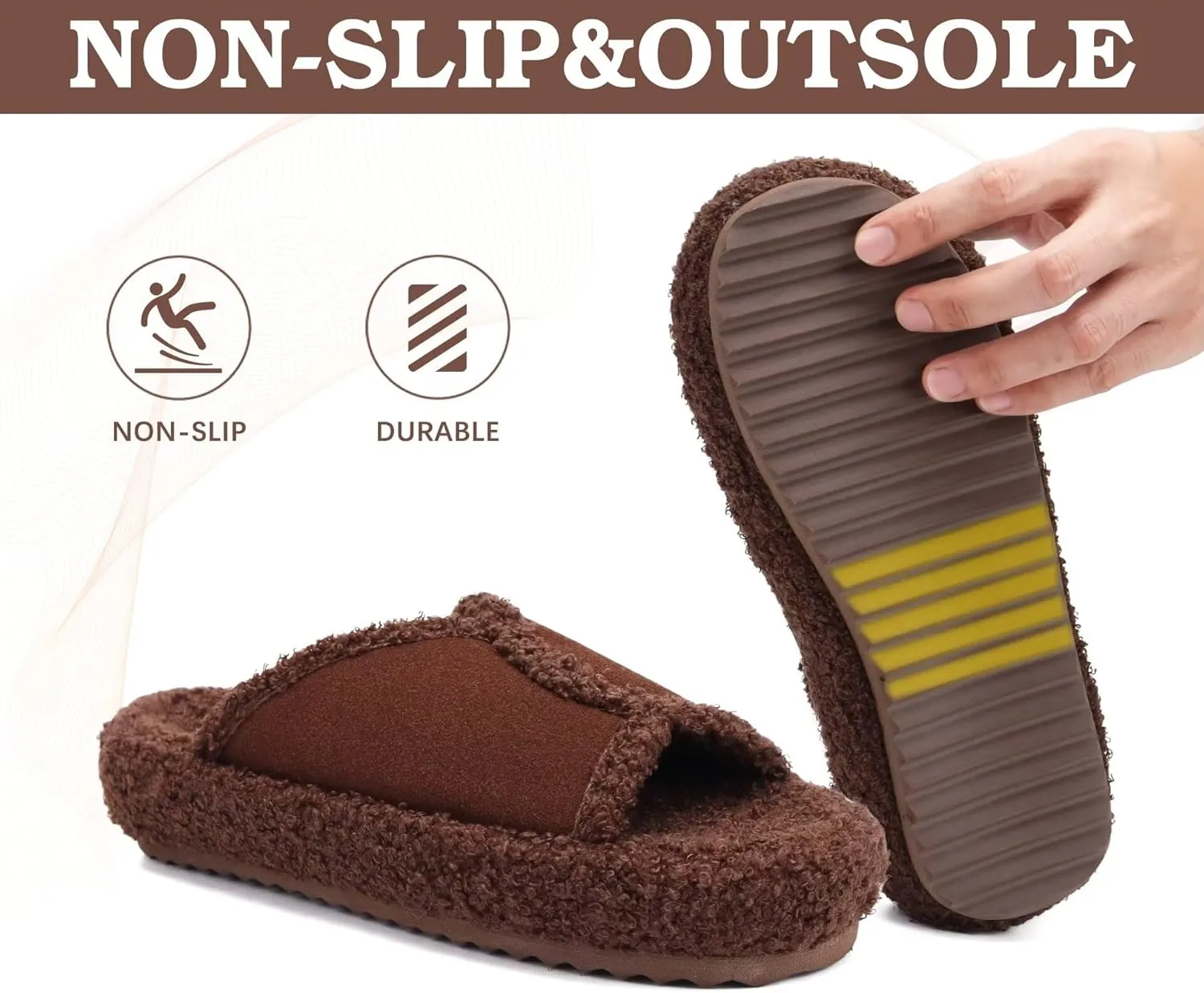 KUAILU Women Cozy Slippers Comfortable Suede Faux Fluff Warm Sherpa Lining House slippers for ladies Bedroom Memory Foam Cushioned Orthotic Open Toe Slides Thick Hard Sole Indoor&Outdoor (US Size 5-11)