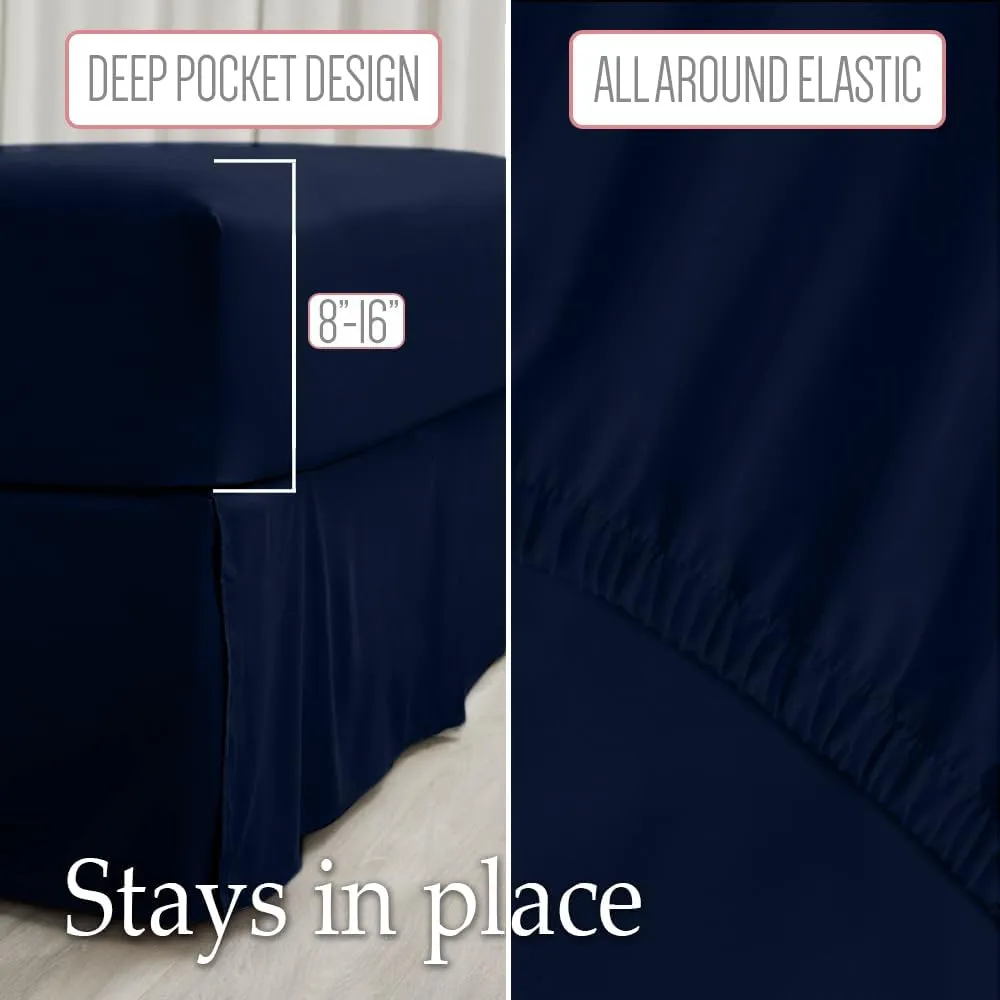 lalaLOOM Queen Bed Sheet Set, Soft Microfiber Hotel Luxury Bedding, Extra Deep Pocket, 4 Piece Sheets and Pillowcase Sets, Breathable Wrinkle, Fade Resistant Easy Care Machine Washable Linen Navy Blue