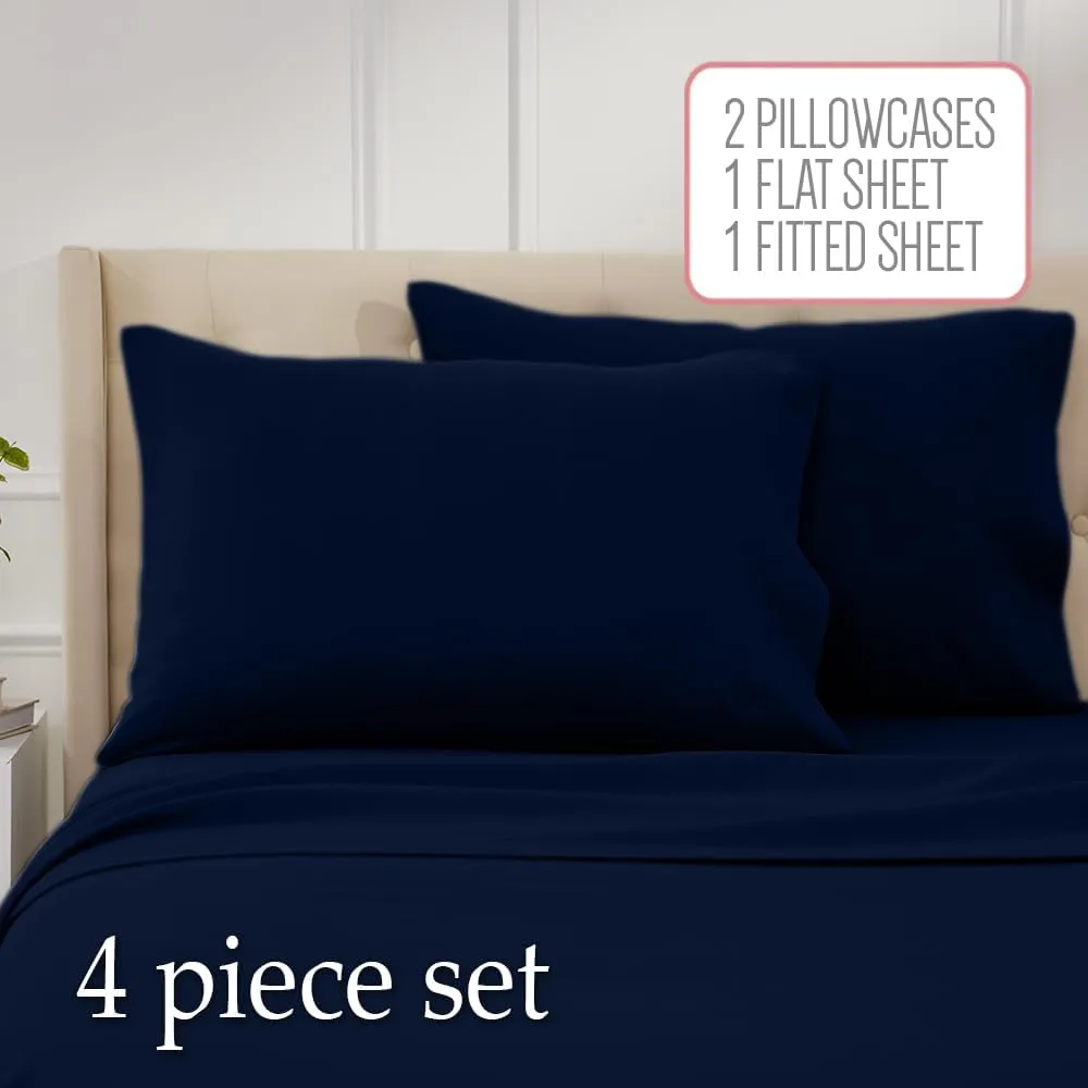 lalaLOOM Queen Bed Sheet Set, Soft Microfiber Hotel Luxury Bedding, Extra Deep Pocket, 4 Piece Sheets and Pillowcase Sets, Breathable Wrinkle, Fade Resistant Easy Care Machine Washable Linen Navy Blue