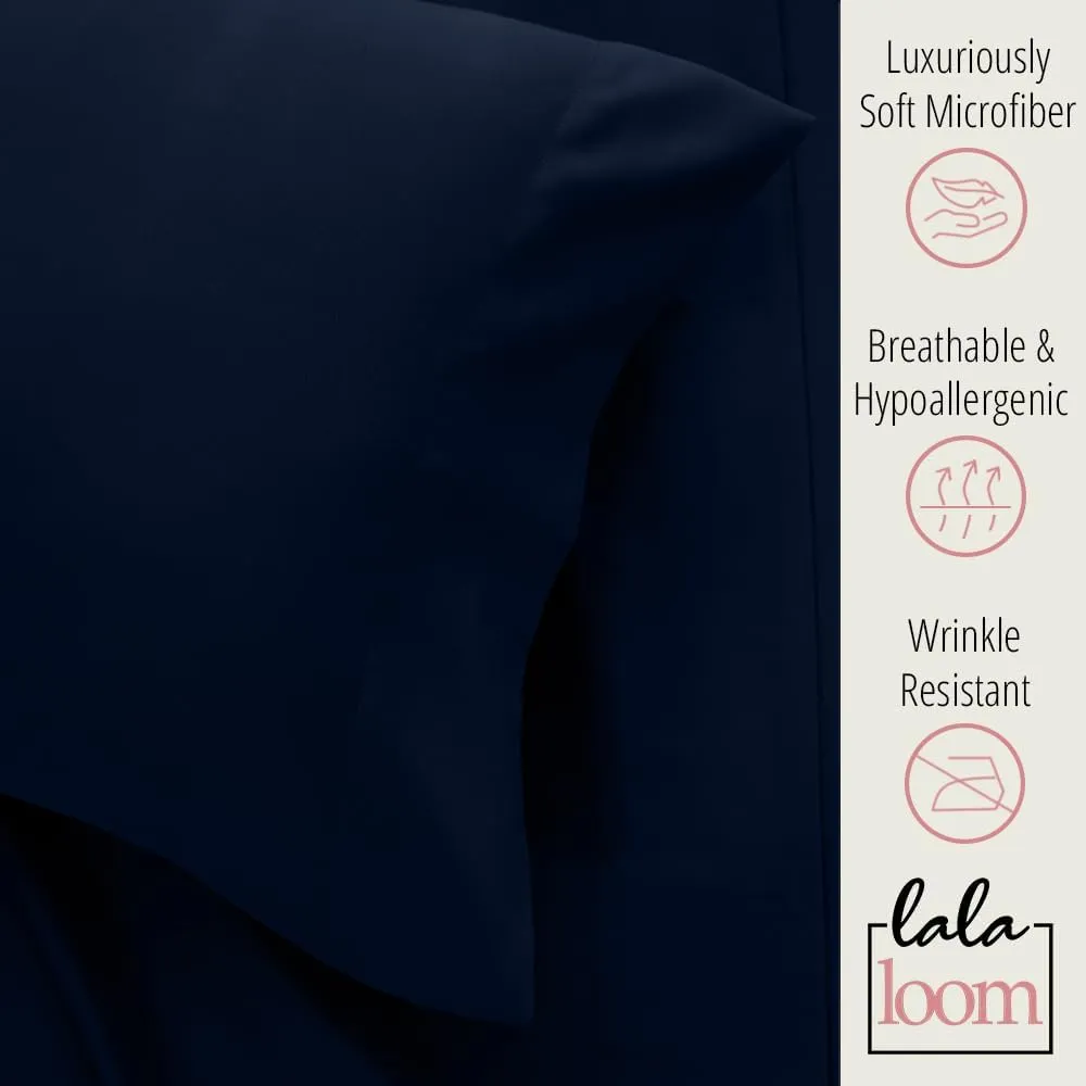 lalaLOOM Queen Bed Sheet Set, Soft Microfiber Hotel Luxury Bedding, Extra Deep Pocket, 4 Piece Sheets and Pillowcase Sets, Breathable Wrinkle, Fade Resistant Easy Care Machine Washable Linen Navy Blue