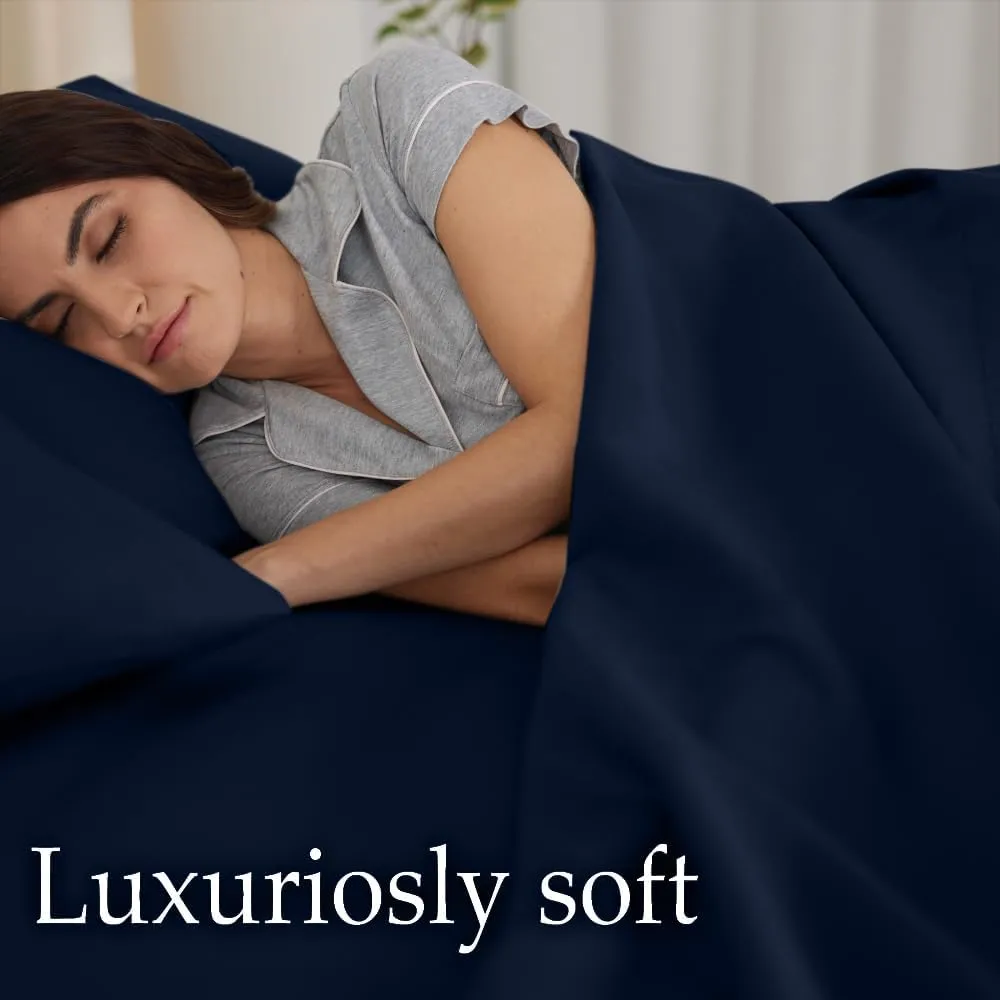 lalaLOOM Queen Bed Sheet Set, Soft Microfiber Hotel Luxury Bedding, Extra Deep Pocket, 4 Piece Sheets and Pillowcase Sets, Breathable Wrinkle, Fade Resistant Easy Care Machine Washable Linen Navy Blue