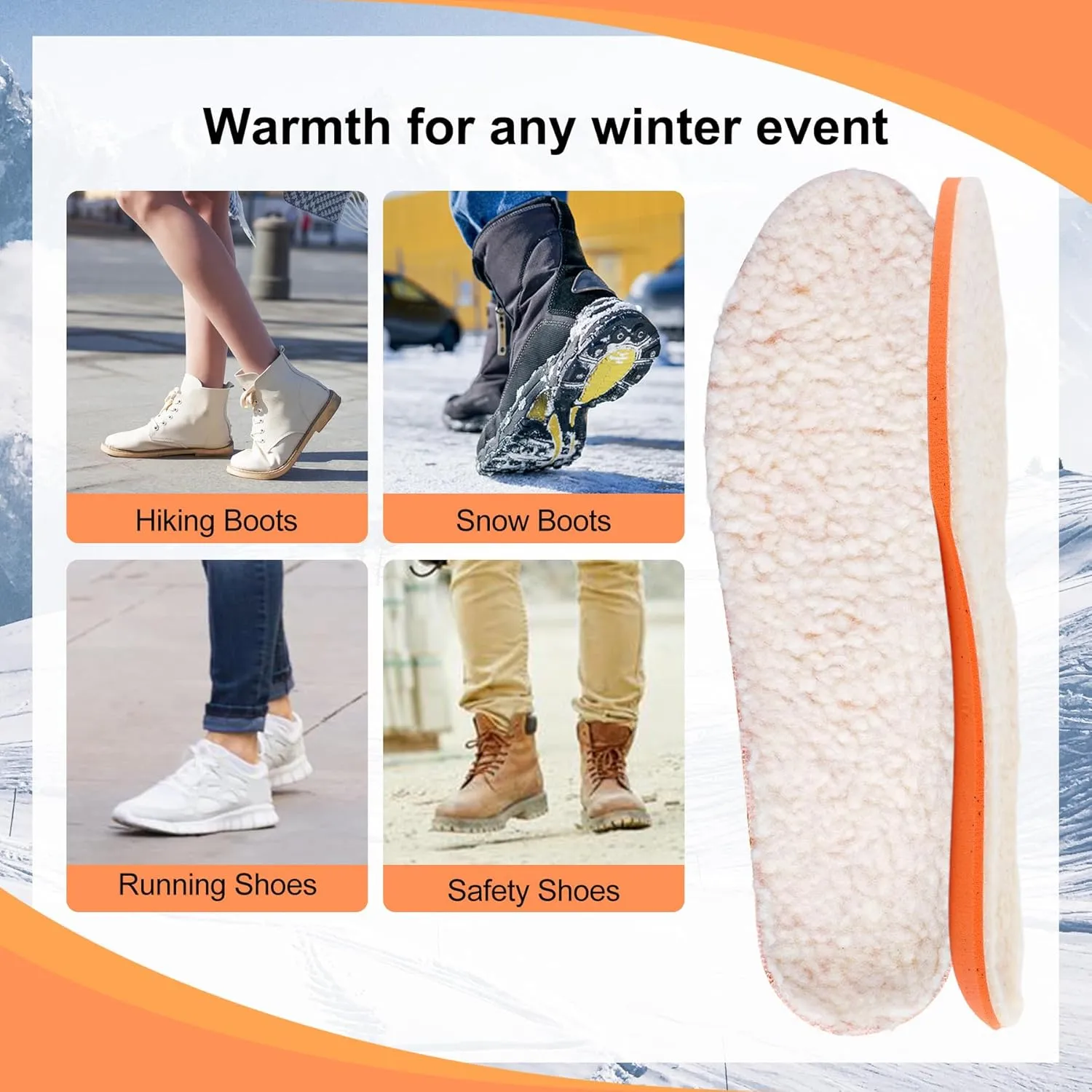 Lamb Wool Shoes Inserts for Men Women's Cushioned Soft Warm Wool Insoles for Boots Comfort Fleece Shoe Liners with Arch Support for Cotton Slippers Winter Shoes White US 8 /EU39