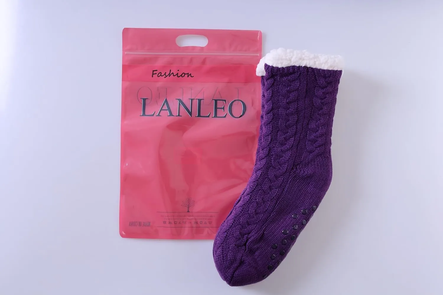 LANLEO Fuzzy Slipper Socks For Women with Grippers Winter Warm Thick Plush Fleece Lining Non Slip Animal Home Socks