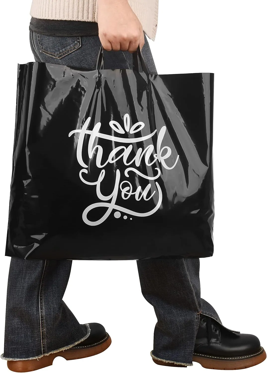 Large Thank You Bags with Handles | Plastic Shopping Bags for Small Business | Retail & Boutique Bags