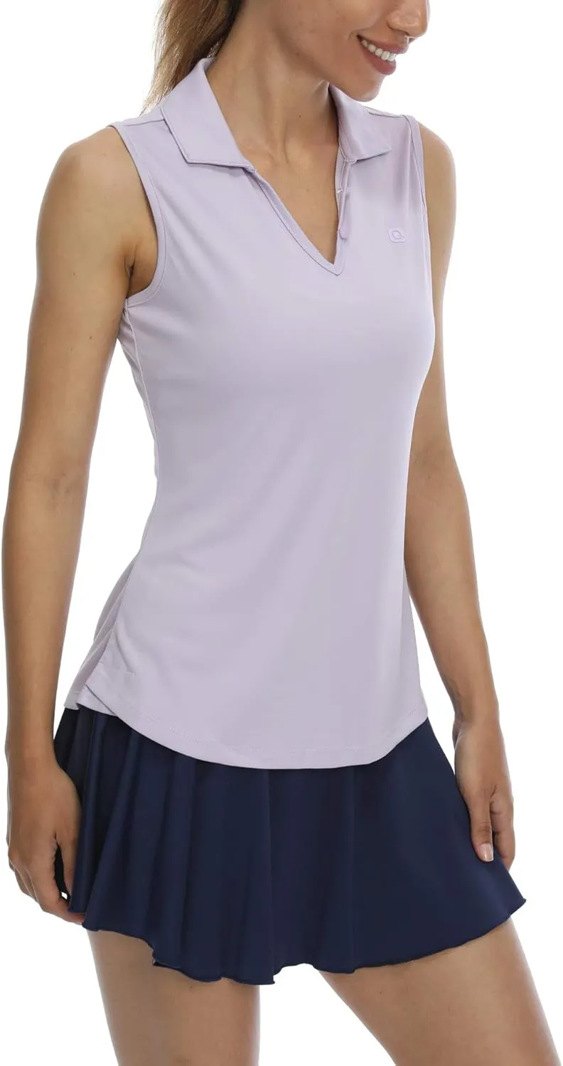 LastFor1 Women's Sleeveless Polo Golf Shirts Quick Dry 50  UV Protection V-Neck with Collar Lightweight Tennis Tank Tops