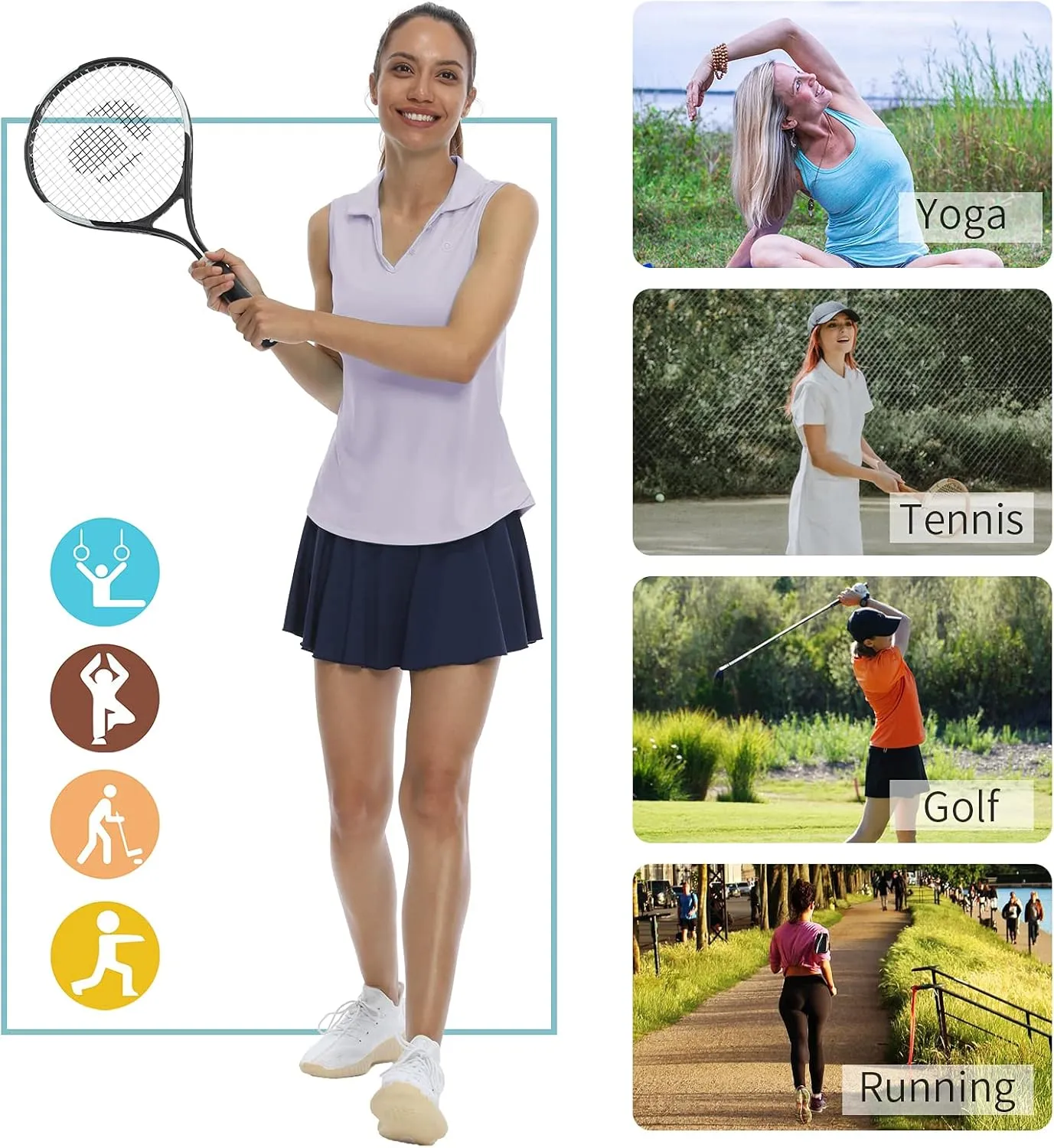 LastFor1 Women's Sleeveless Polo Golf Shirts Quick Dry 50  UV Protection V-Neck with Collar Lightweight Tennis Tank Tops