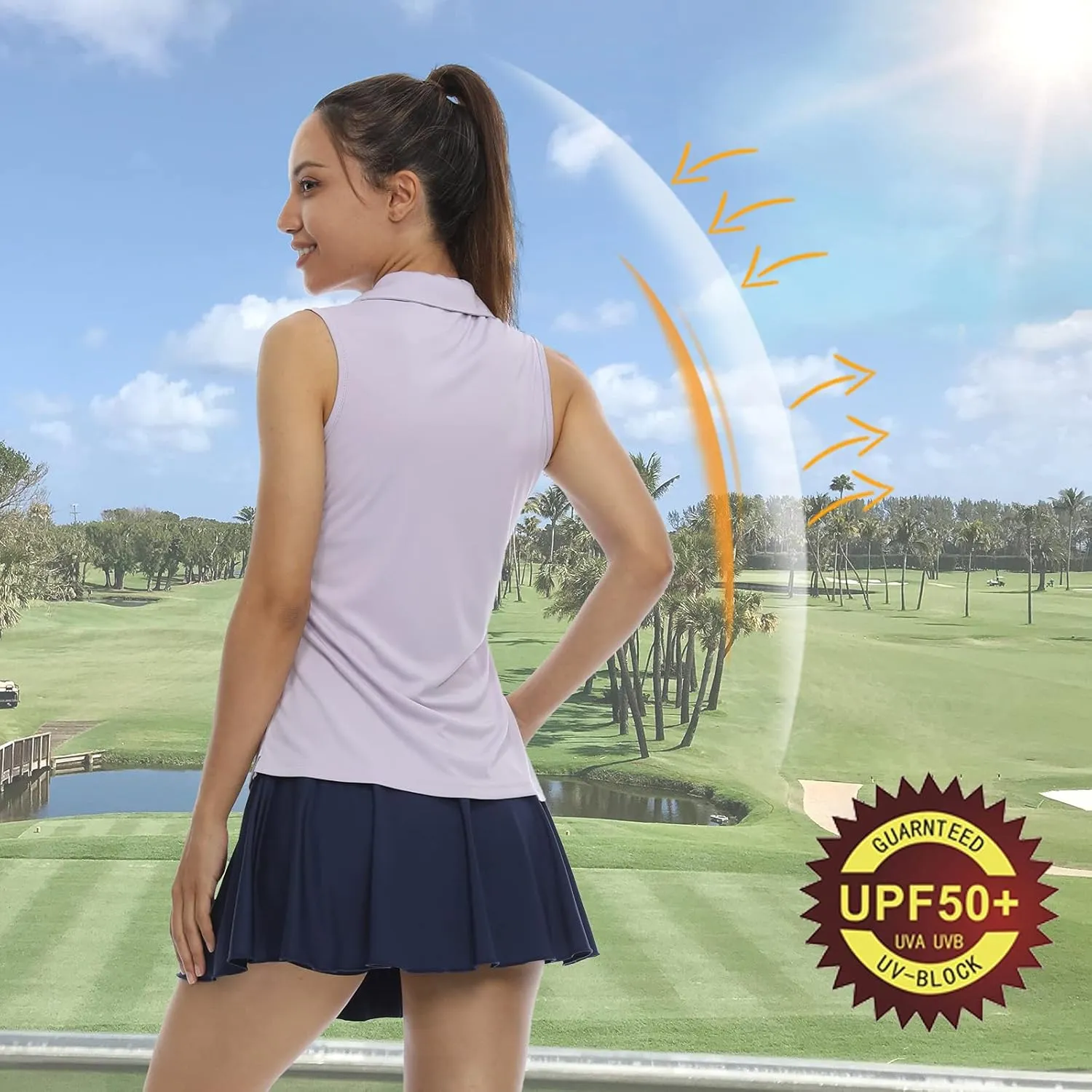 LastFor1 Women's Sleeveless Polo Golf Shirts Quick Dry 50  UV Protection V-Neck with Collar Lightweight Tennis Tank Tops