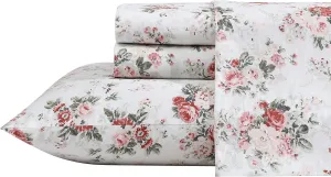 Laura Ashley - King Sheets, Cotton Percale Bedding Set, Lightweight & Breathable Home Decor (Ashfield Pink, King)