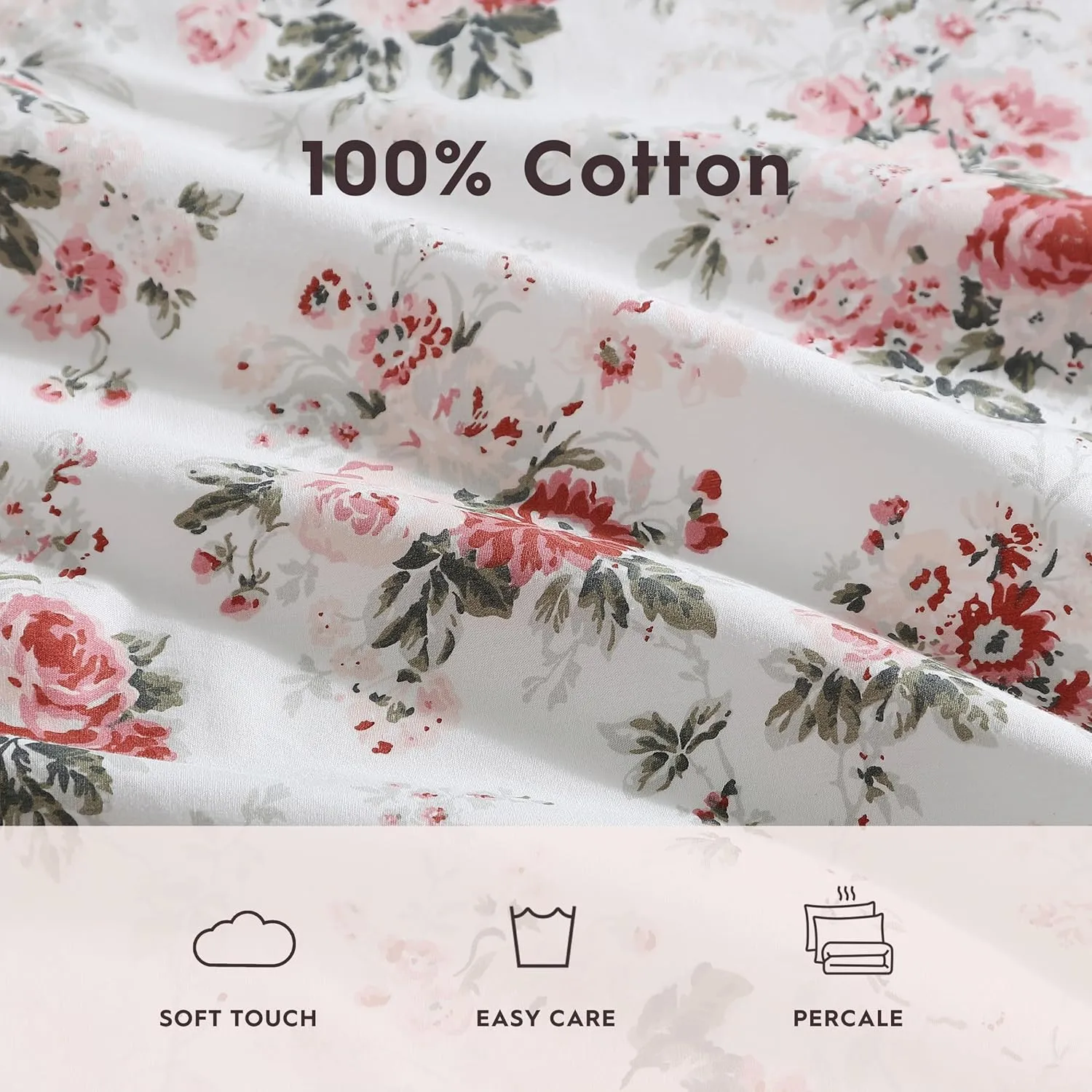 Laura Ashley - King Sheets, Cotton Percale Bedding Set, Lightweight & Breathable Home Decor (Ashfield Pink, King)
