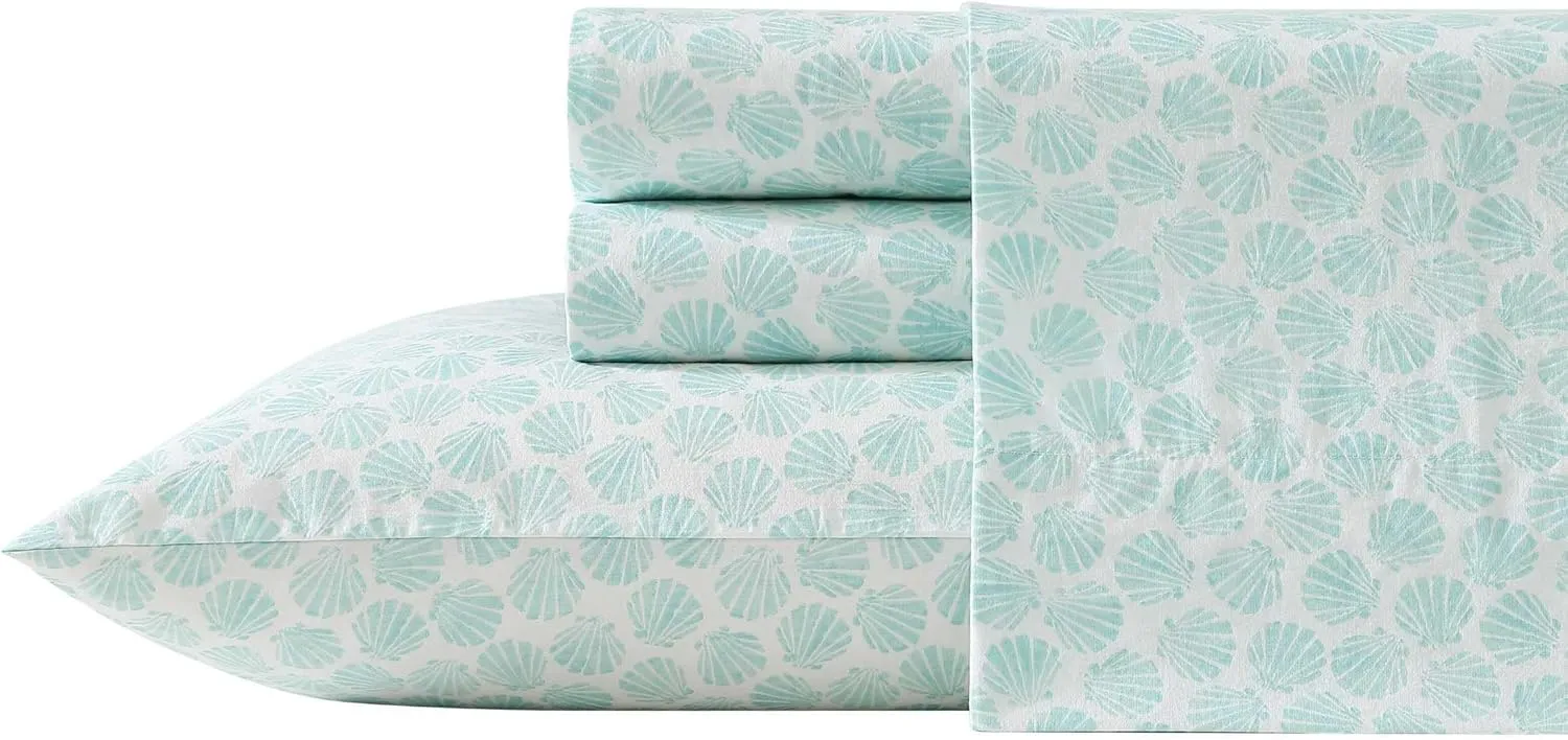 Laura Ashley - King Sheets, Cotton Percale Bedding Set, Lightweight & Breathable Home Decor (Margate Shells Blue, King)