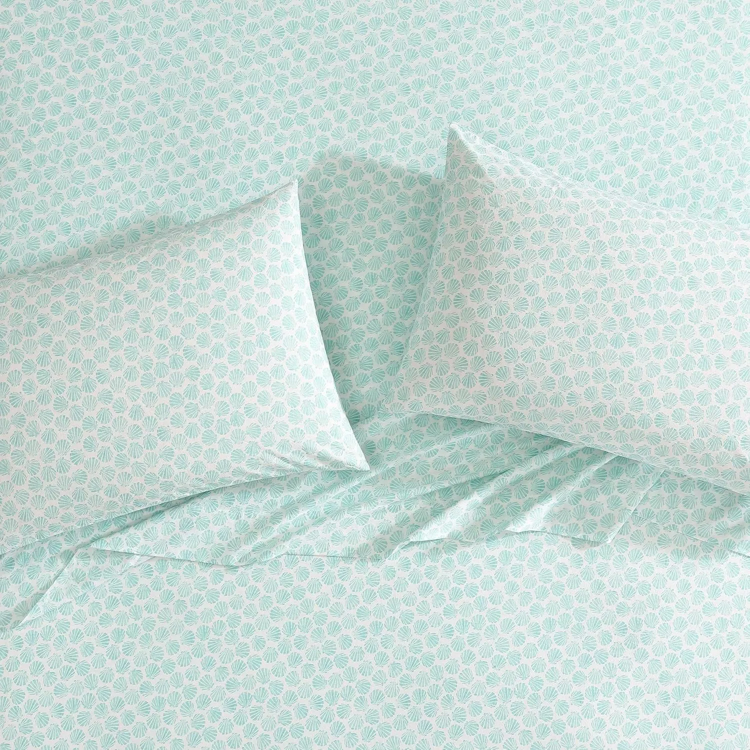 Laura Ashley - King Sheets, Cotton Percale Bedding Set, Lightweight & Breathable Home Decor (Margate Shells Blue, King)
