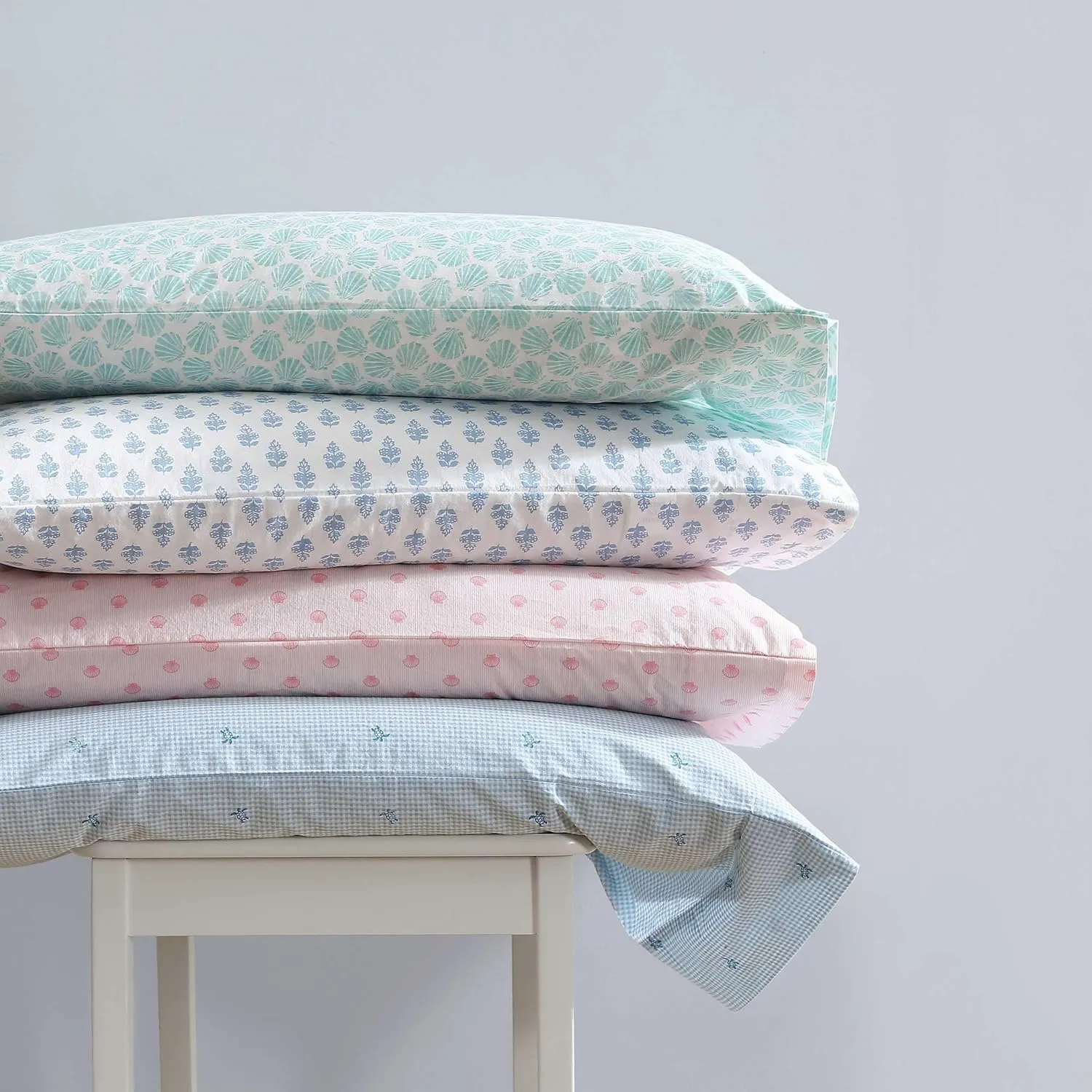 Laura Ashley - King Sheets, Cotton Percale Bedding Set, Lightweight & Breathable Home Decor (Margate Shells Blue, King)