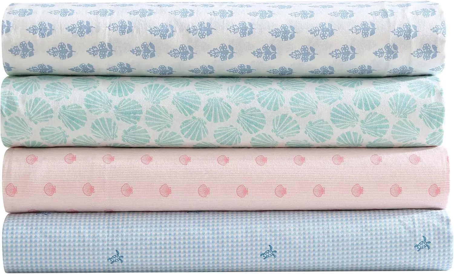 Laura Ashley - King Sheets, Cotton Percale Bedding Set, Lightweight & Breathable Home Decor (Margate Shells Blue, King)