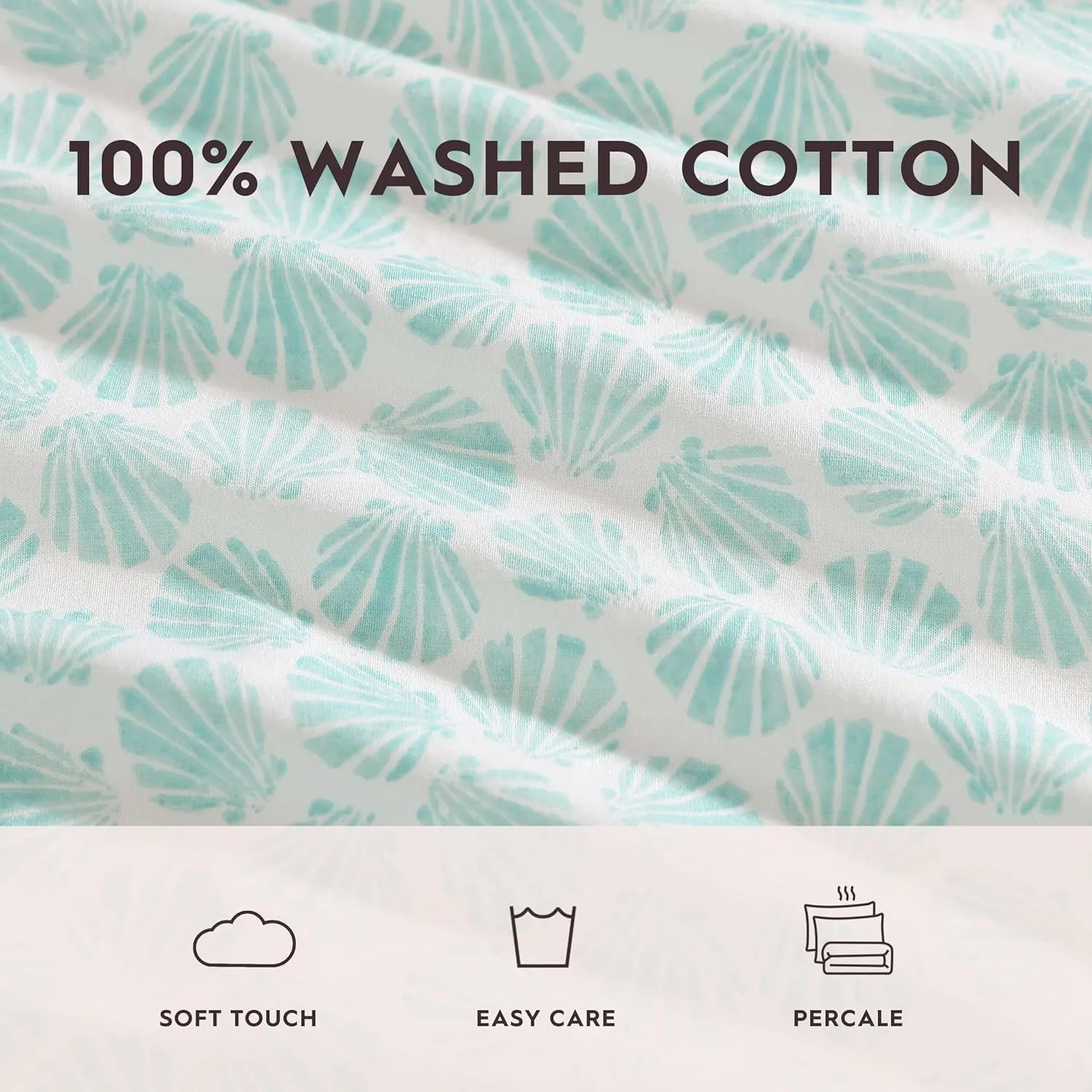 Laura Ashley - King Sheets, Cotton Percale Bedding Set, Lightweight & Breathable Home Decor (Margate Shells Blue, King)