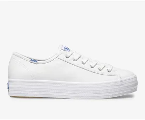 Leather Keds Virtual reality Platform Triple WHITE Lace Kick Up Sneakers International tracking