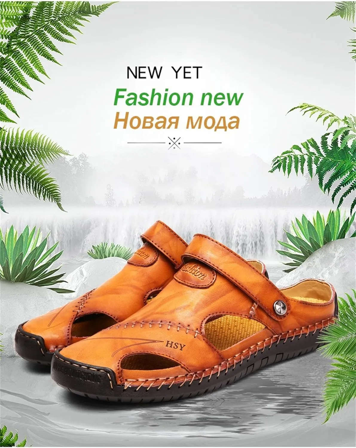 LELEBEAR Mutlon Sandals - Men's Casual Closed Toe Leather Handmade Sandals - Mutlon Leather Classic Sandals Slipper Outdoor