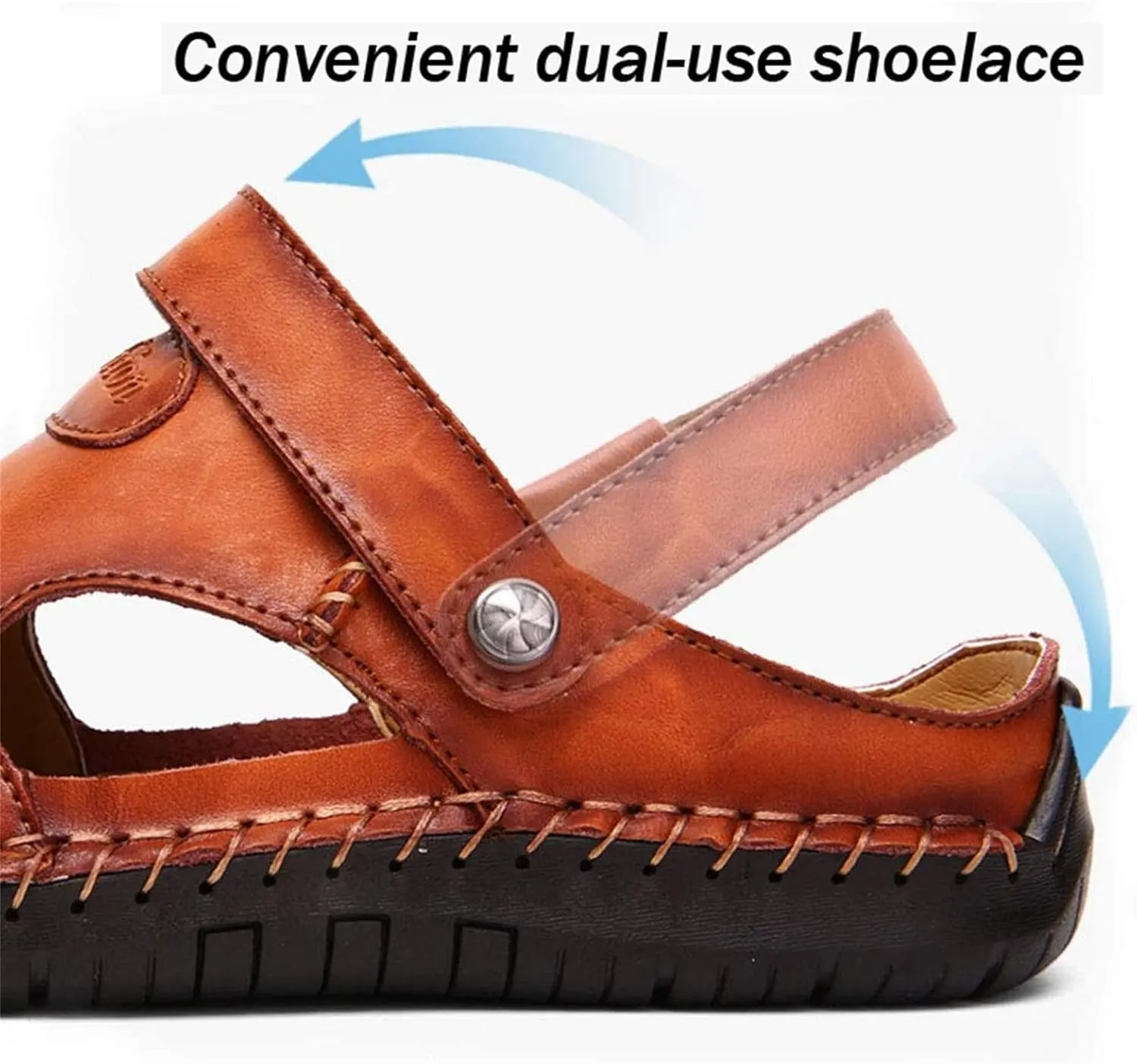 LELEBEAR Mutlon Sandals - Men's Casual Closed Toe Leather Handmade Sandals - Mutlon Leather Classic Sandals Slipper Outdoor