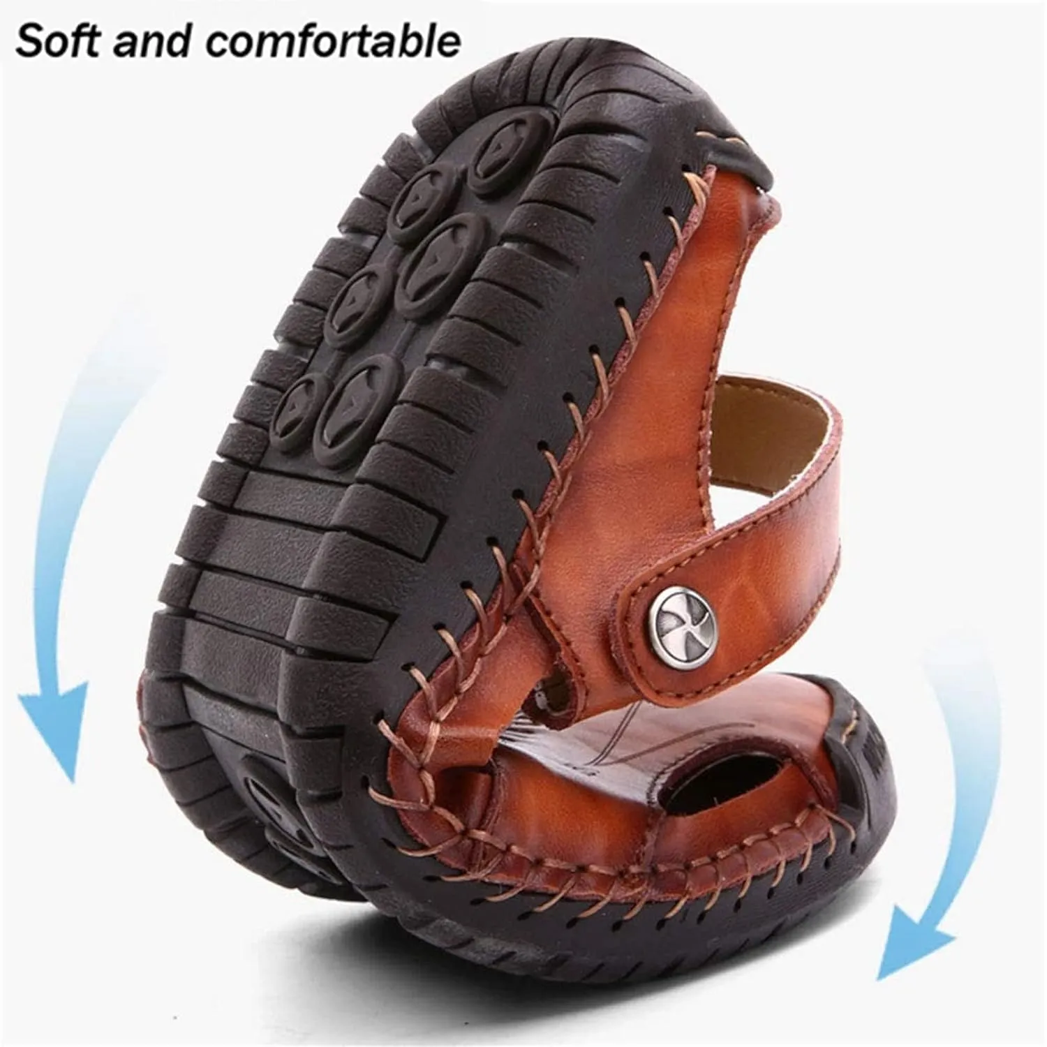LELEBEAR Mutlon Sandals - Men's Casual Closed Toe Leather Handmade Sandals - Mutlon Leather Classic Sandals Slipper Outdoor