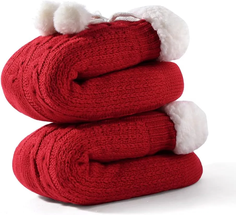 LEMZONE Women's Winter Slipper Socks Warm Cozy Fuzzy Fleece-lined Cabin Socks with Grippers