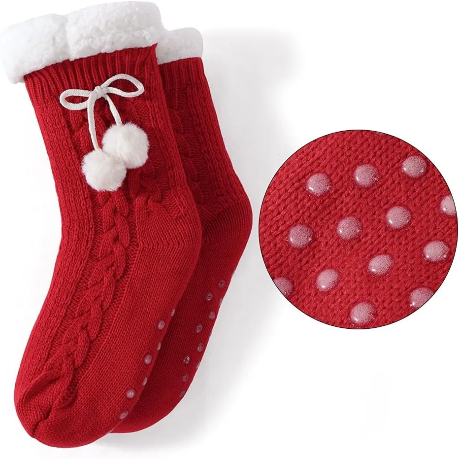 LEMZONE Women's Winter Slipper Socks Warm Cozy Fuzzy Fleece-lined Cabin Socks with Grippers