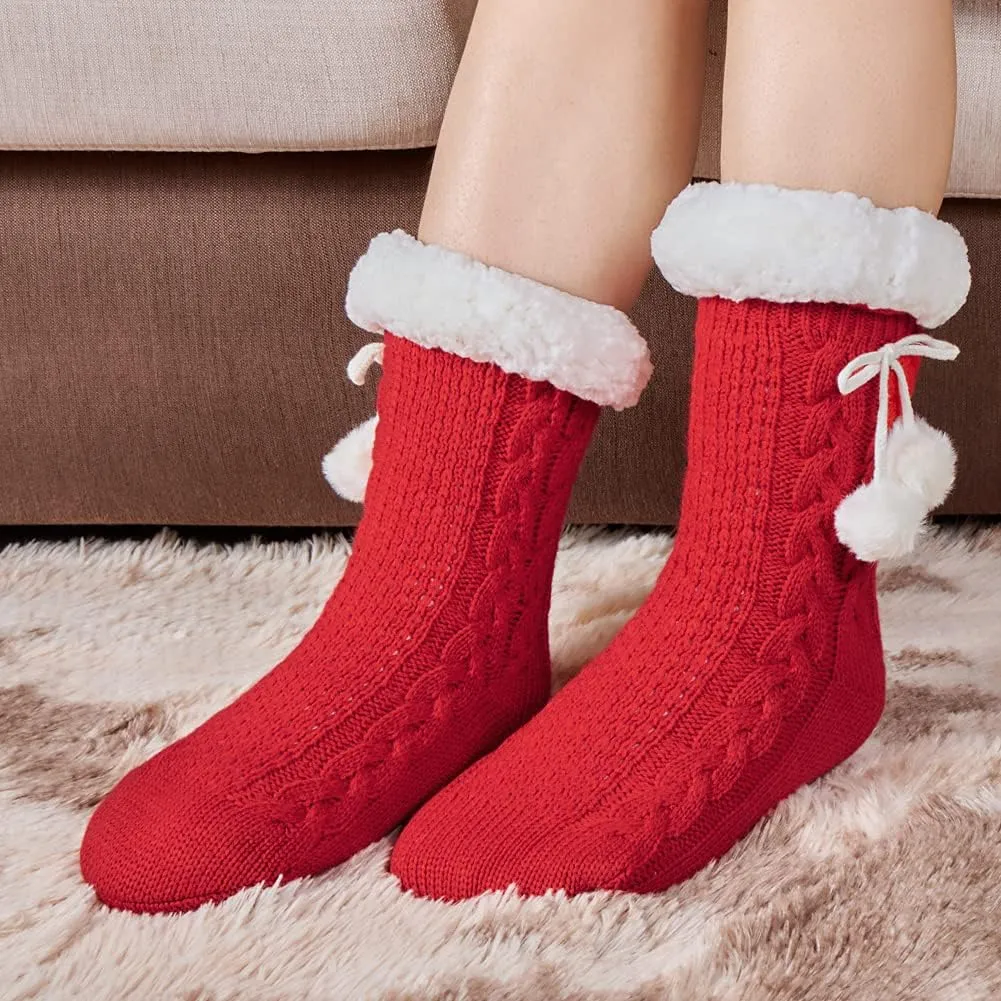 LEMZONE Women's Winter Slipper Socks Warm Cozy Fuzzy Fleece-lined Cabin Socks with Grippers