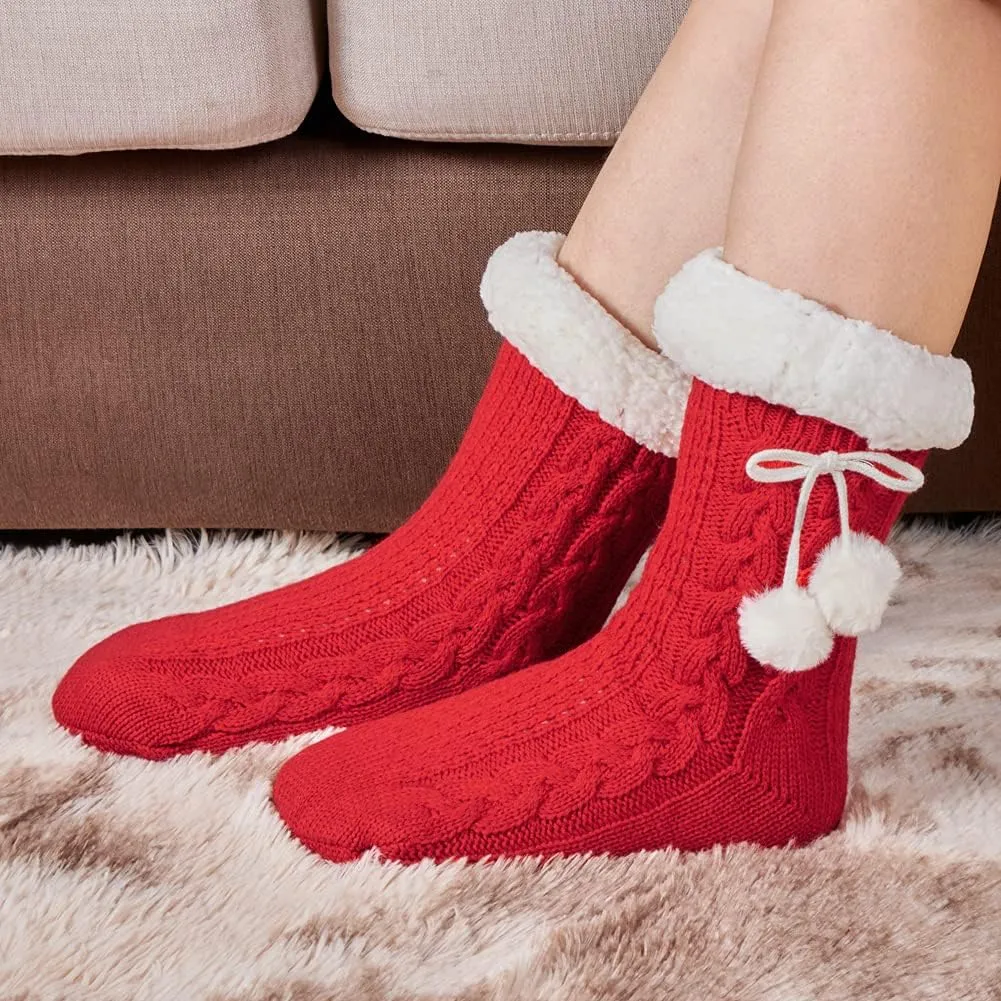 LEMZONE Women's Winter Slipper Socks Warm Cozy Fuzzy Fleece-lined Cabin Socks with Grippers
