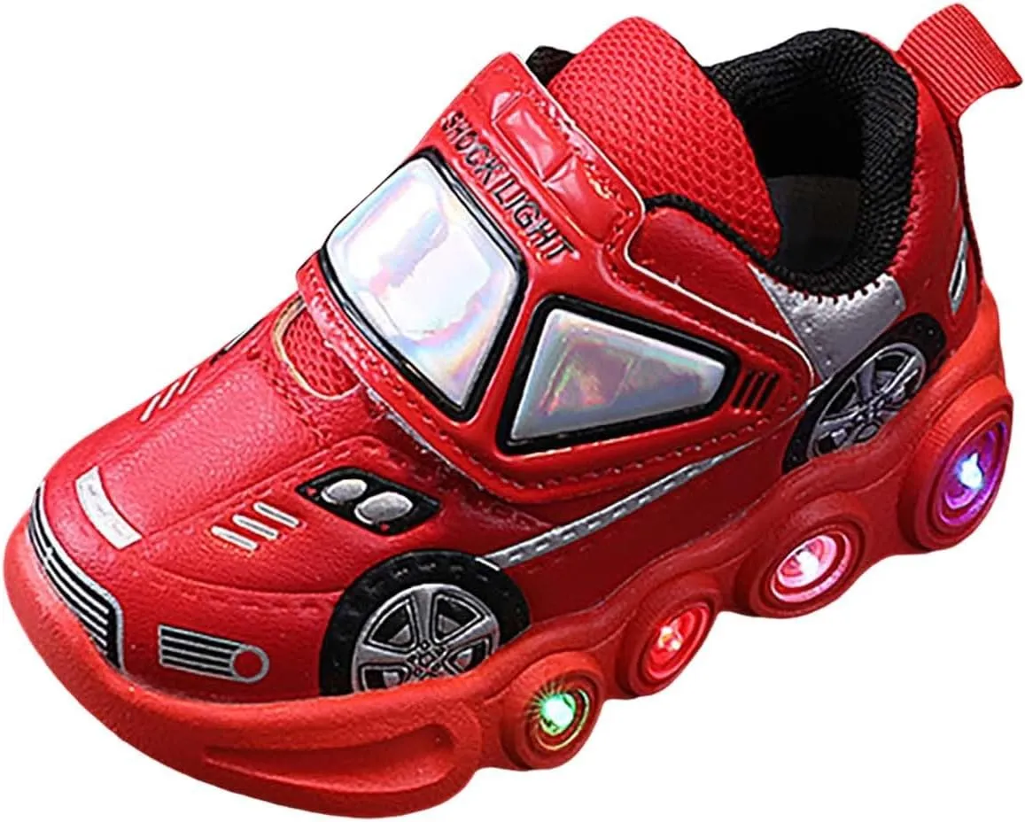 Light Up Toddler Boys Shoes Car Pattern LED Luminous Sport Sneaker, Little Fashion Cute Soft Sole Girls Size 2 Shoes