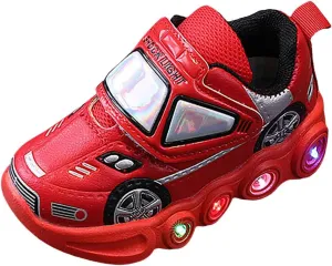 Light Up Toddler Boys Shoes Car Pattern LED Luminous Sport Sneaker, Little Fashion Cute Soft Sole Girls Size 2 Shoes