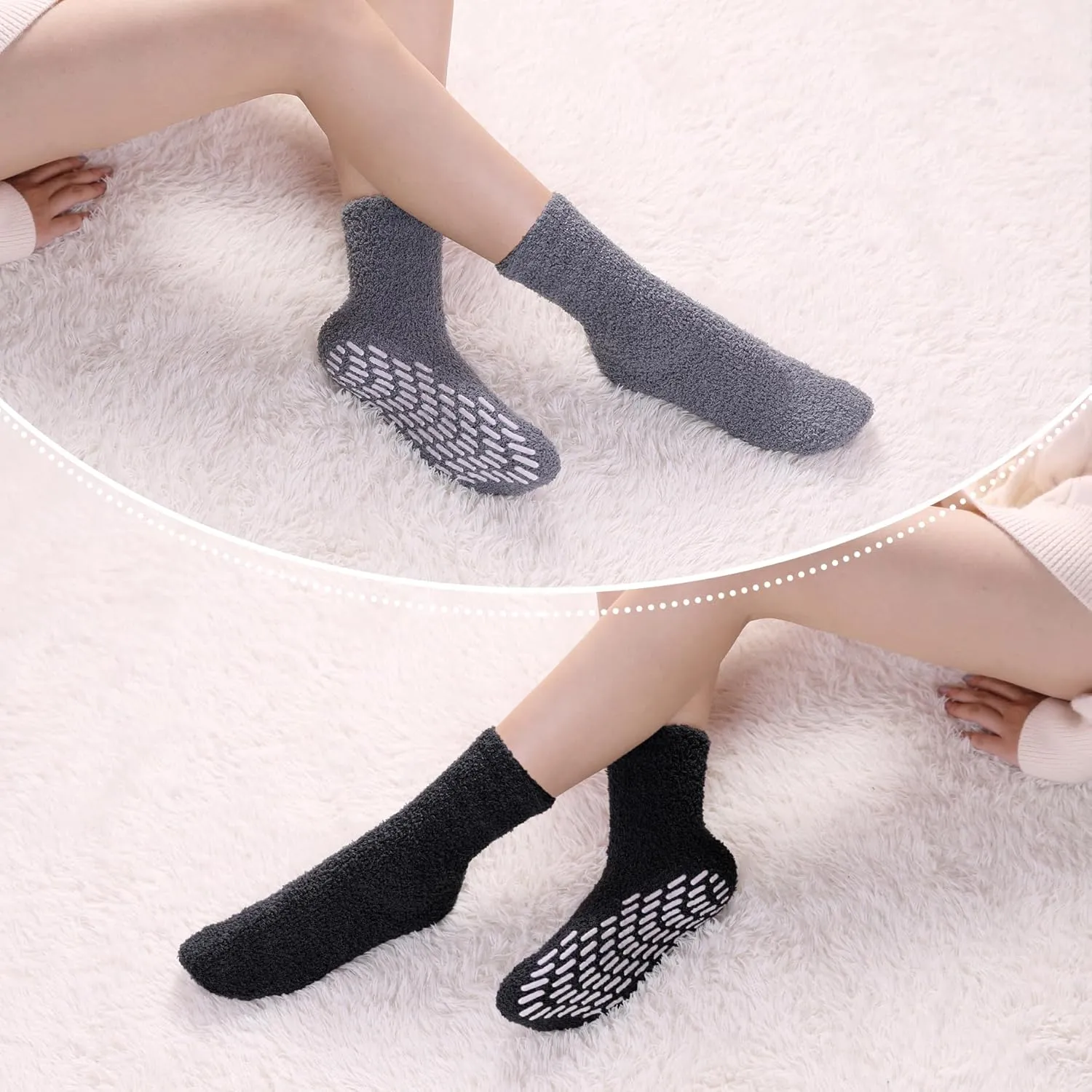 LINEMIN Non-Slip Fuzzy Socks for Women - Cozy Hospital Soft Fluffy Socks With Grips - Winter Warm Slipper