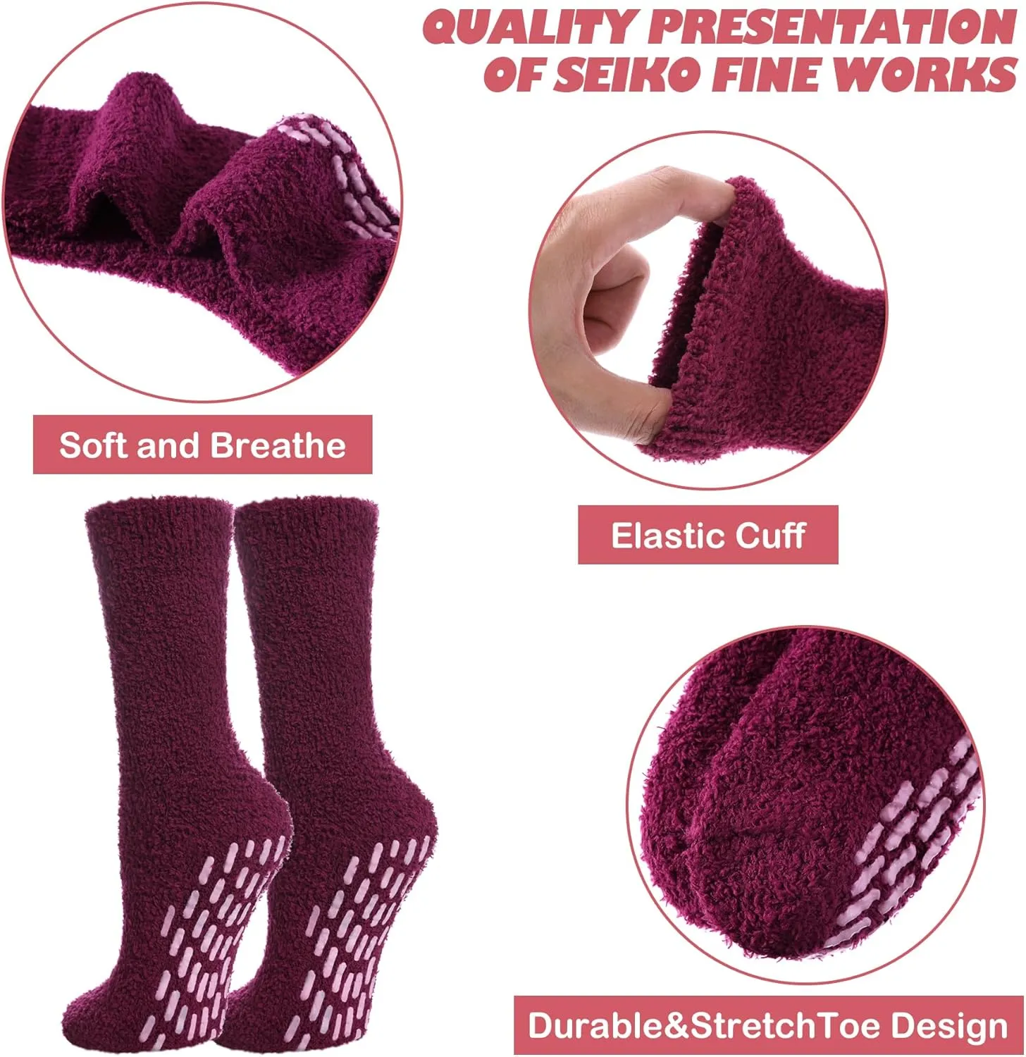 LINEMIN Non-Slip Fuzzy Socks for Women - Cozy Hospital Soft Fluffy Socks With Grips - Winter Warm Slipper