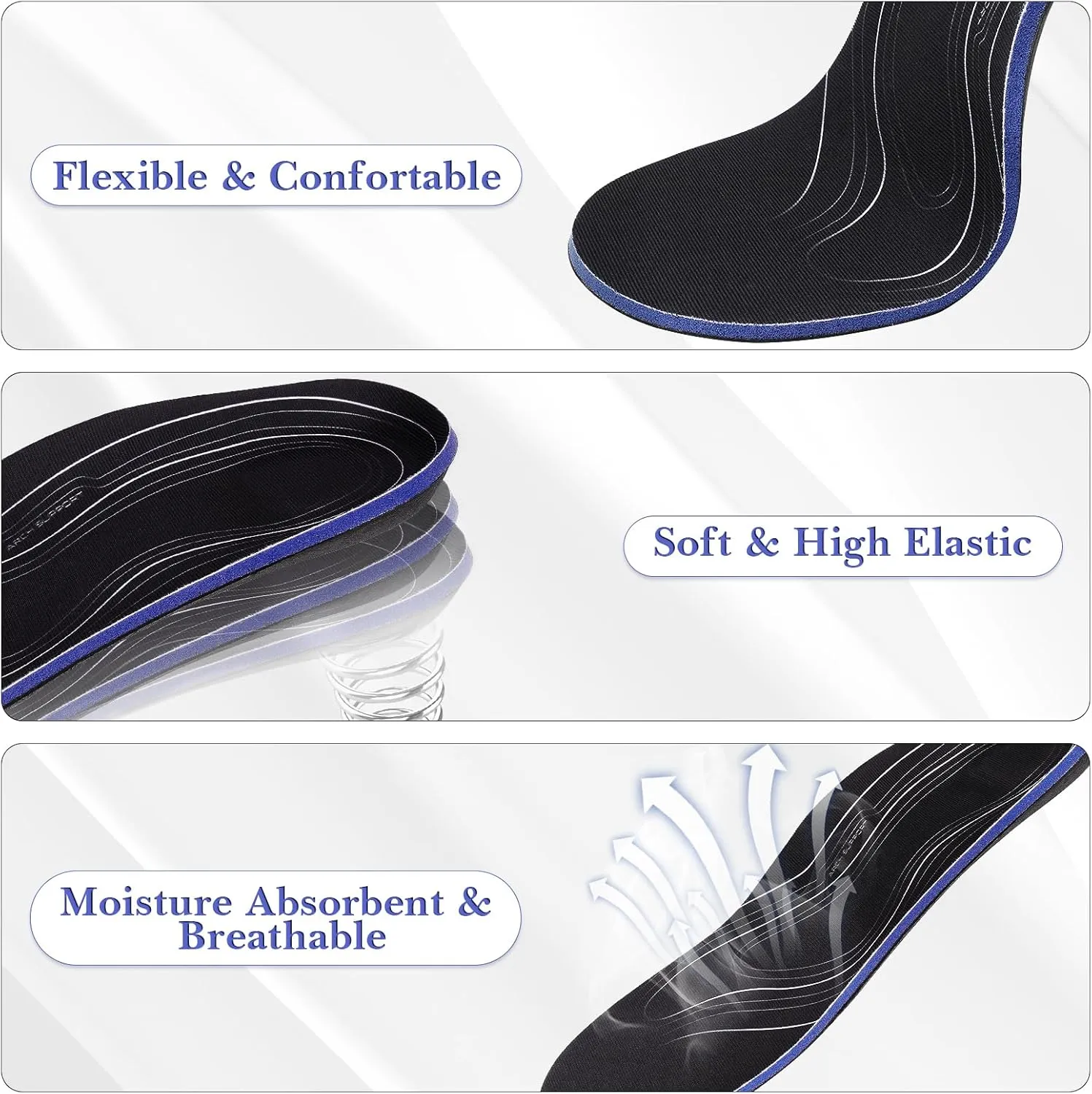 Linkidea 2 Pairs Arch Support Shoe Insoles Compatible with Brooks Ghost 15, GTS 23, Anthem 6, Replacement Shoe Inserts, Shock Absorption Cushion (US Men 5/Women 6.5)