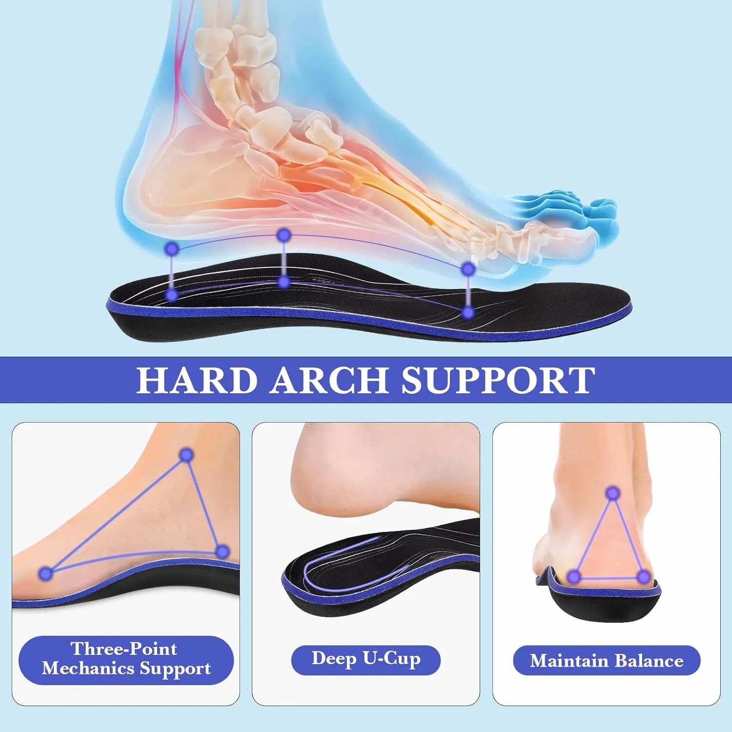 Linkidea 2 Pairs Arch Support Shoe Insoles Compatible with Brooks Ghost 15, GTS 23, Anthem 6, Replacement Shoe Inserts, Shock Absorption Cushion (US Men 5/Women 6.5)