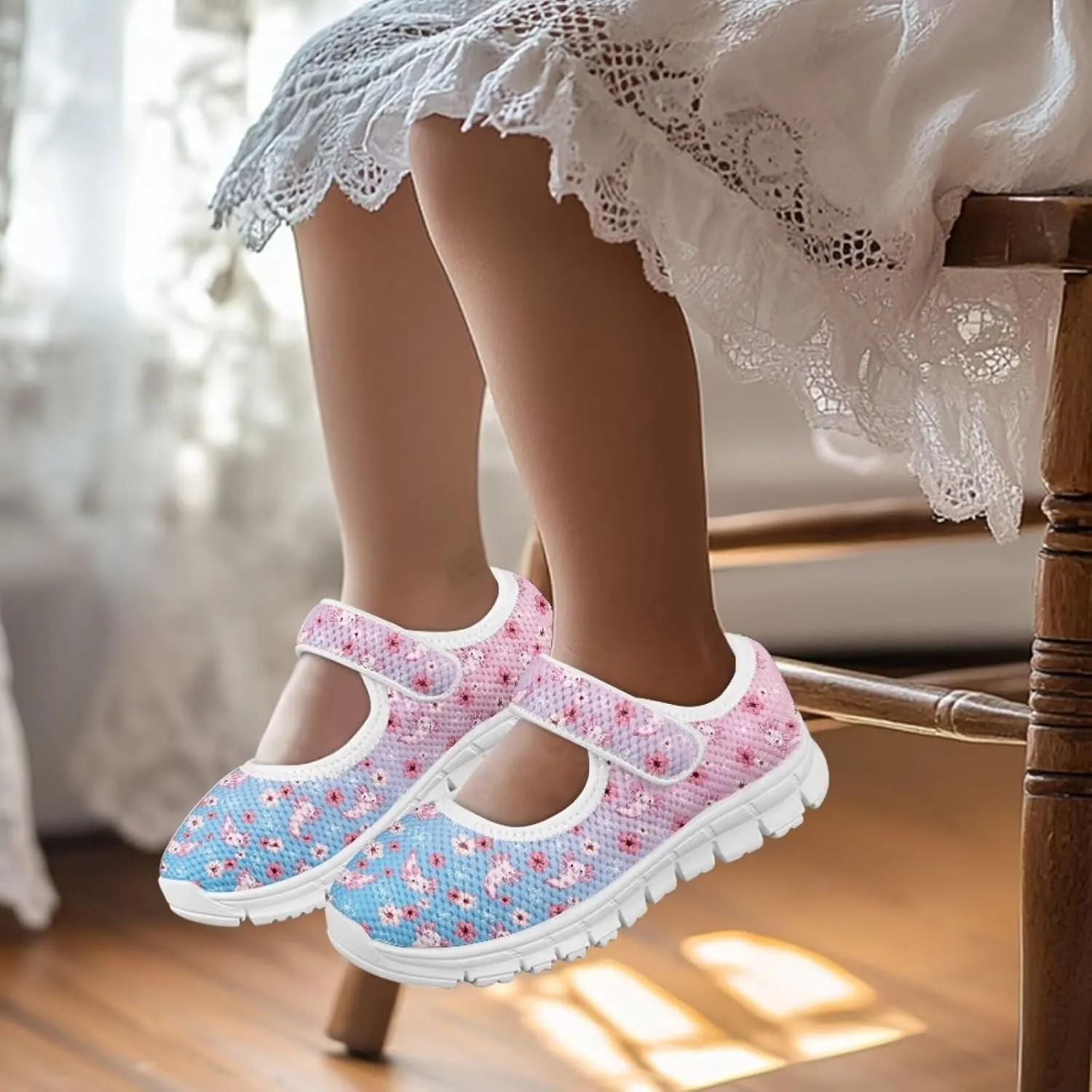 Little Girls Mary Jane Dress Shoes Princess Flats Shoes Mesh Breathable Walking Sneakers for School,Wedding Party