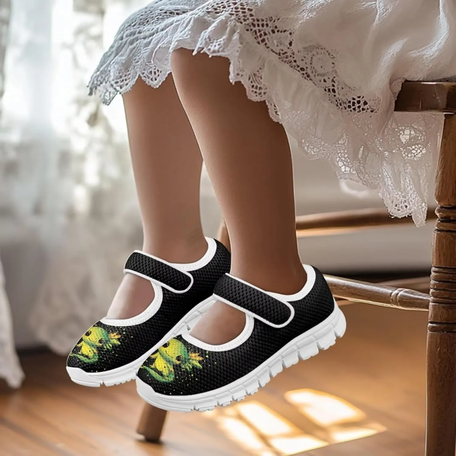 Little Girls Mary Jane Dress Shoes Princess Flats Shoes Mesh Breathable Walking Sneakers for School,Wedding Party
