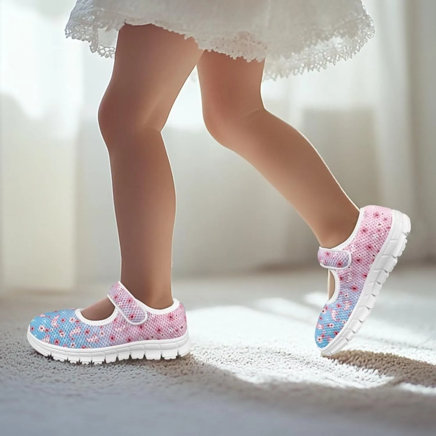 Little Girls Mary Jane Dress Shoes Princess Flats Shoes Mesh Breathable Walking Sneakers for School,Wedding Party