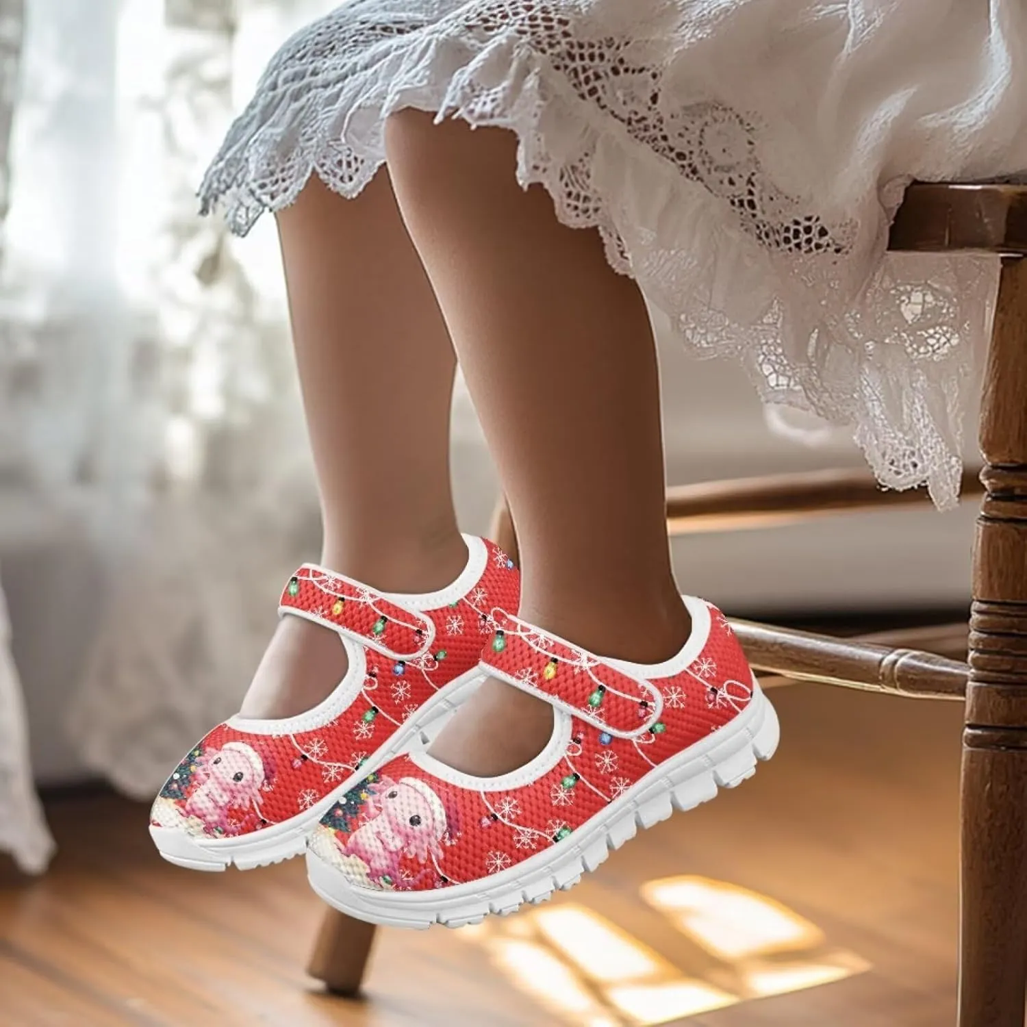 Little Girls Mary Jane Dress Shoes Princess Flats Shoes Mesh Breathable Walking Sneakers for School,Wedding Party