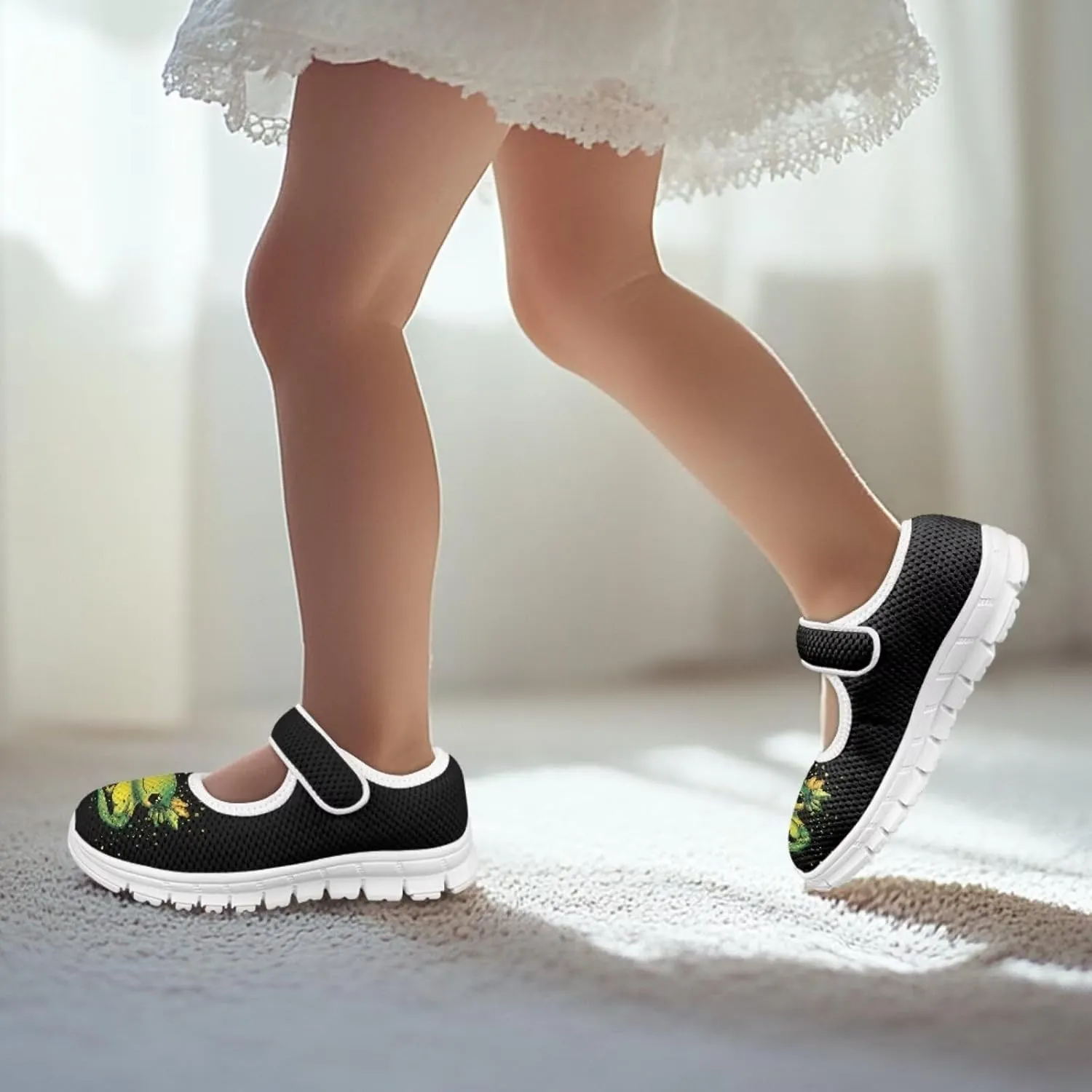Little Girls Mary Jane Dress Shoes Princess Flats Shoes Mesh Breathable Walking Sneakers for School,Wedding Party