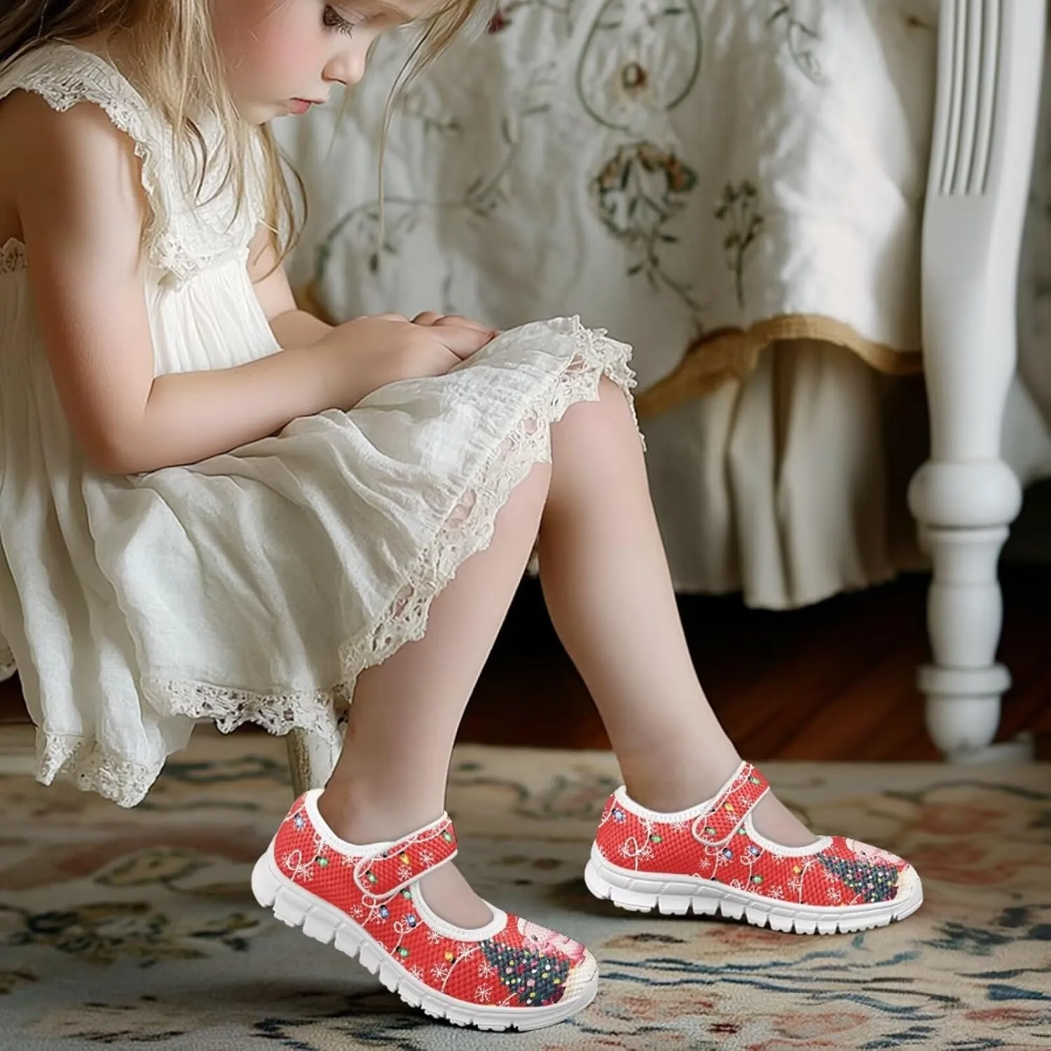 Little Girls Mary Jane Dress Shoes Princess Flats Shoes Mesh Breathable Walking Sneakers for School,Wedding Party