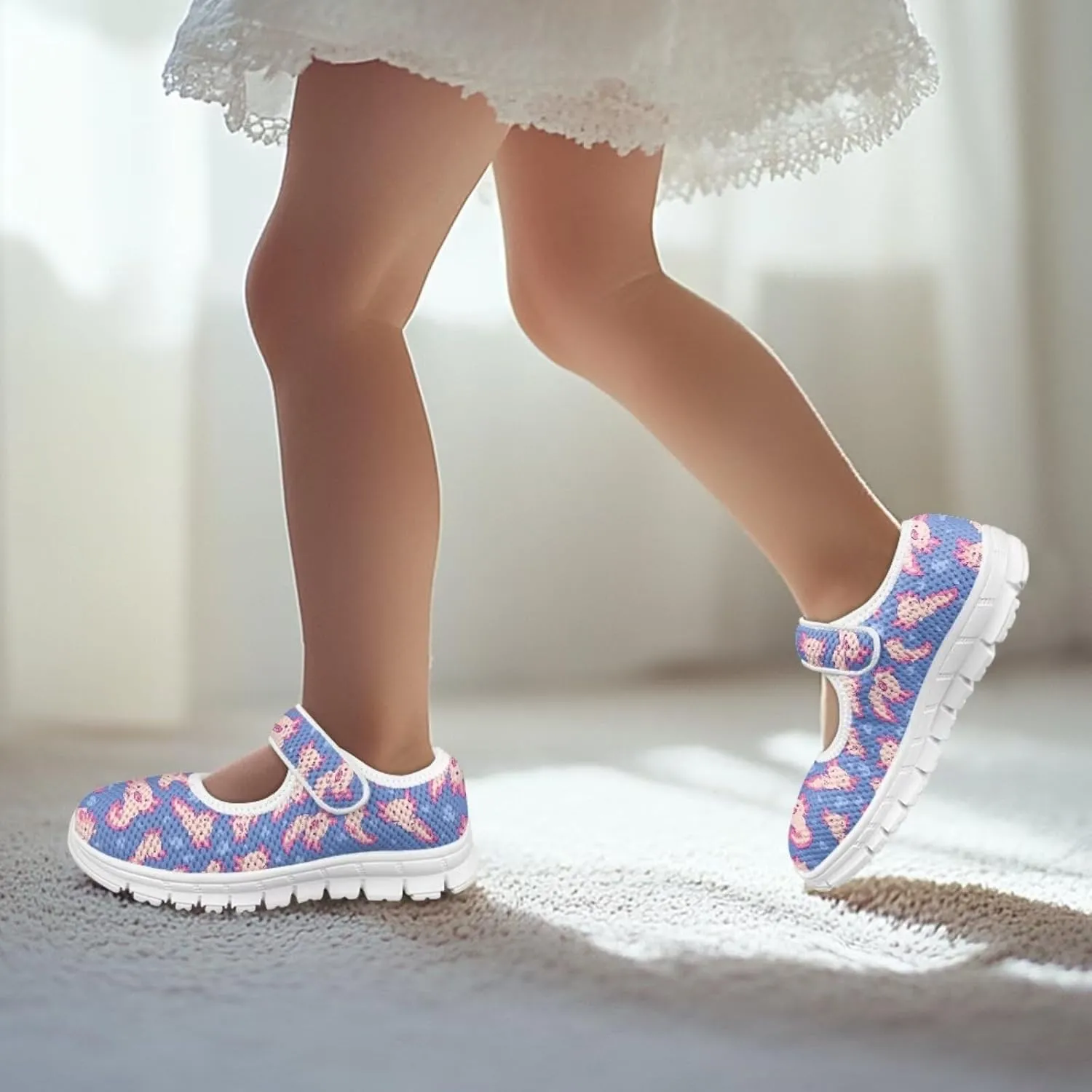 Little Girls Mary Jane Dress Shoes Princess Flats Shoes Mesh Breathable Walking Sneakers for School,Wedding Party