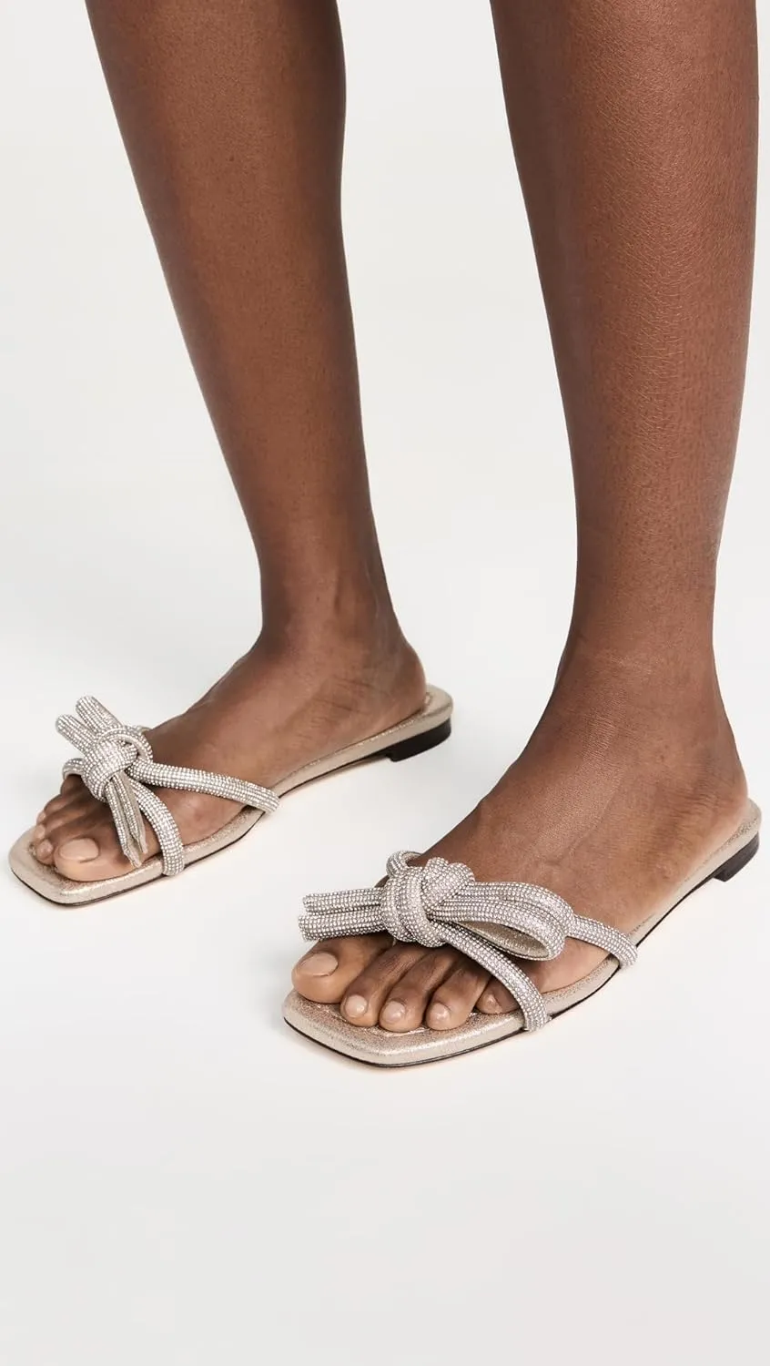 Loeffler Randall Women's Hadley Leather Bow Flat Sandals