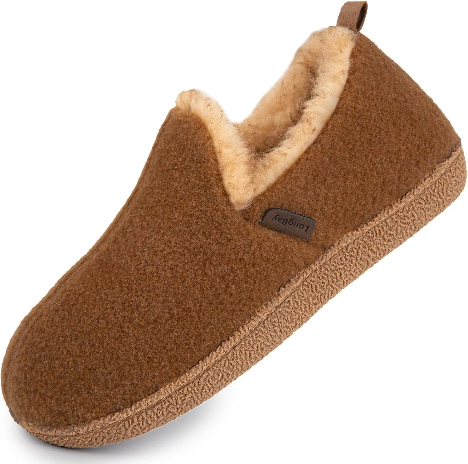 LongBay Women's Felt Bootie Slippers Warm Cozy Memory Foam Slipper Boots with Polar Fleece Lining Non Slip House Shoes Indoor Outdoor